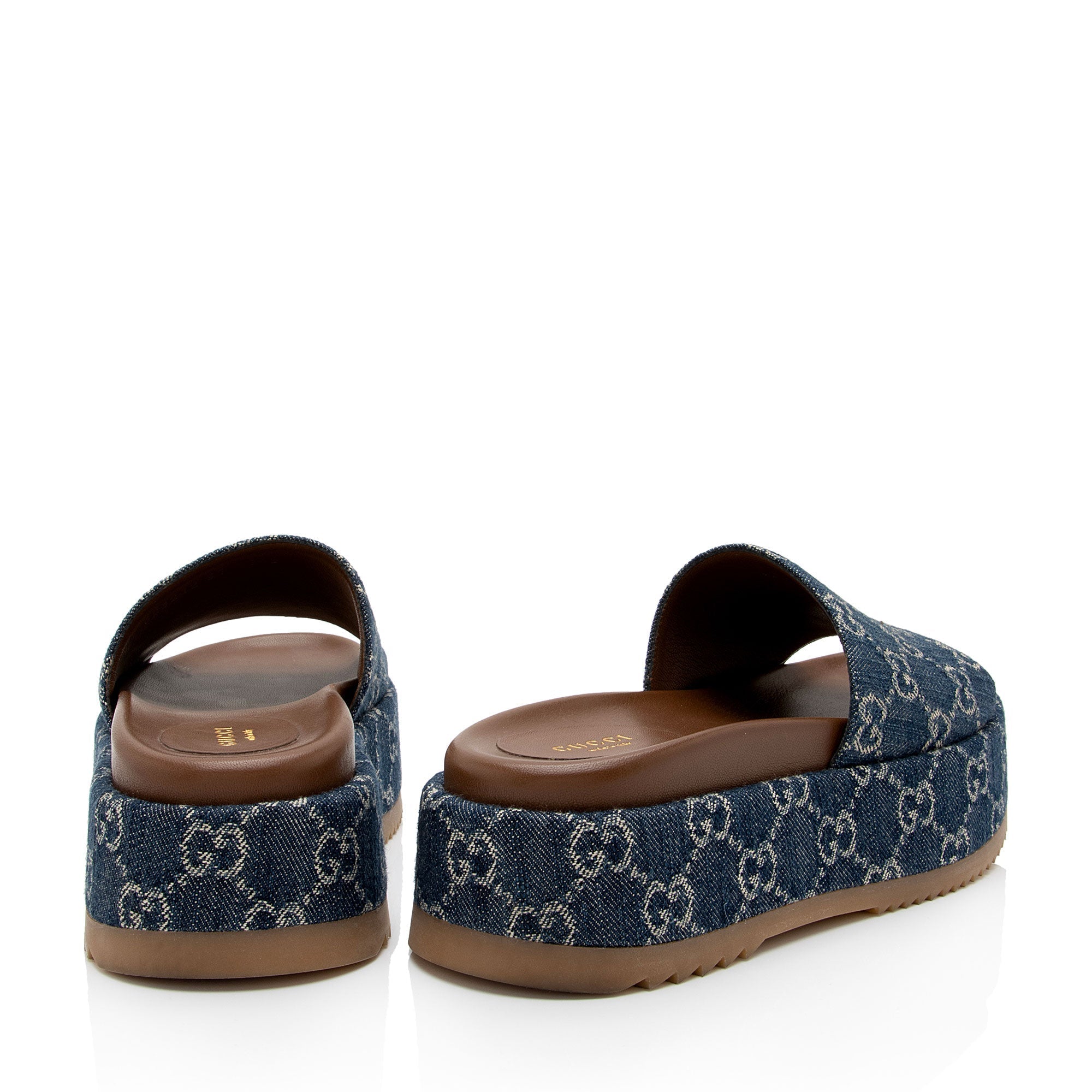 Gucci GG Denim Angelina Slide Platform Sandals - Size 7 / 37 (SHF-tnPdWr)