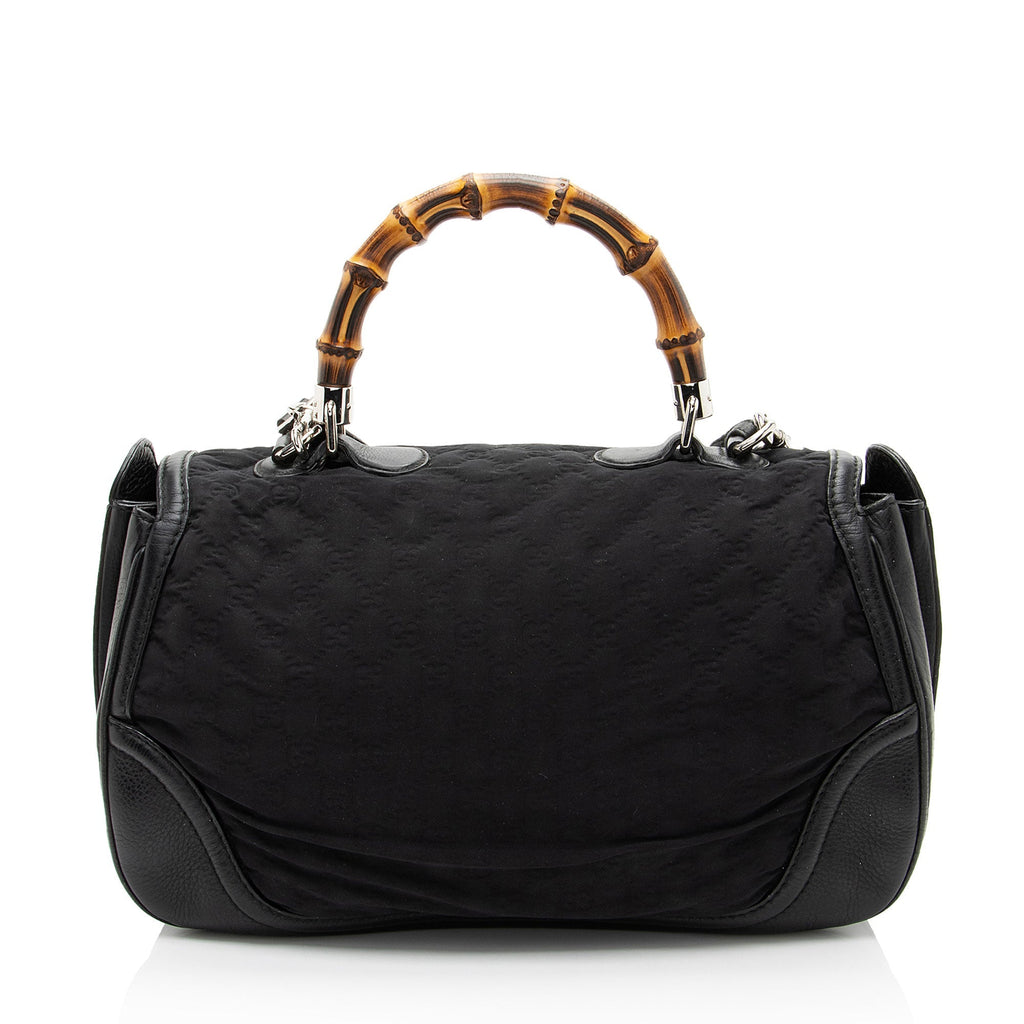 Gucci GG Embossed Neoprene Leather Bamboo Tassel Large Top Handle