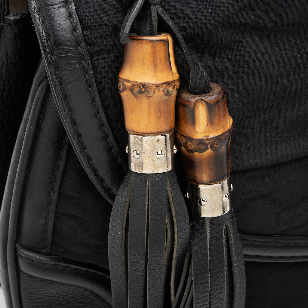 Gucci GG Embossed Neoprene Leather Bamboo Tassel Large Top Handle