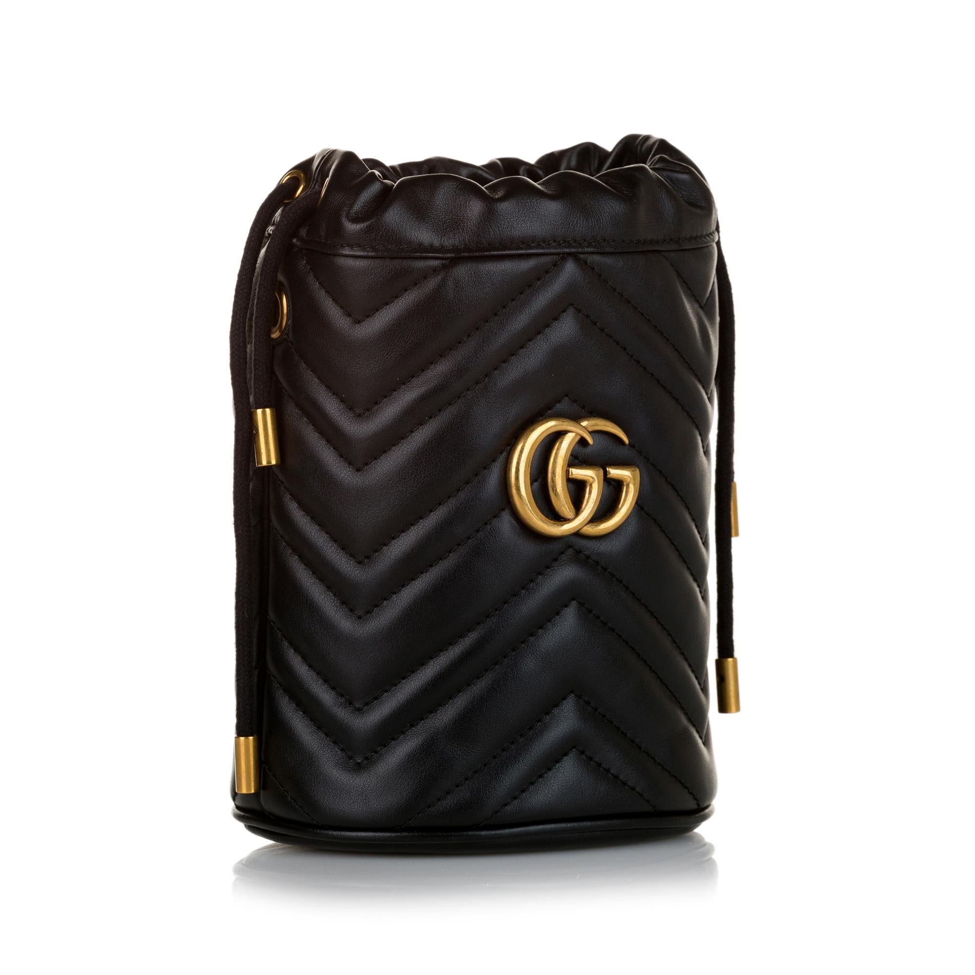 Gucci Gucci Marmont Leather Chain Bucket Bag (SHG-33456)