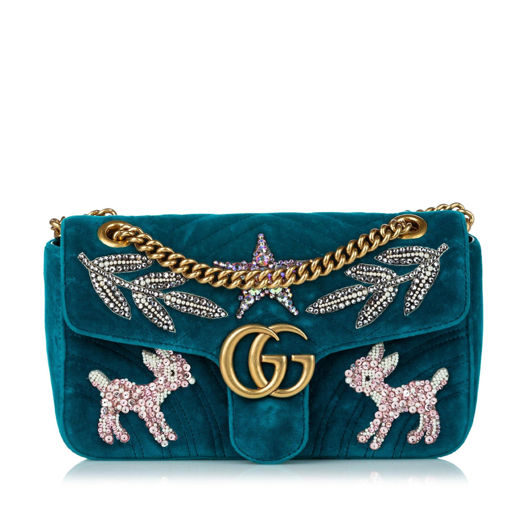 Gucci Gucci Marmont Matelasse Embellished Velvet Crossbody Bag (SHG-30293)