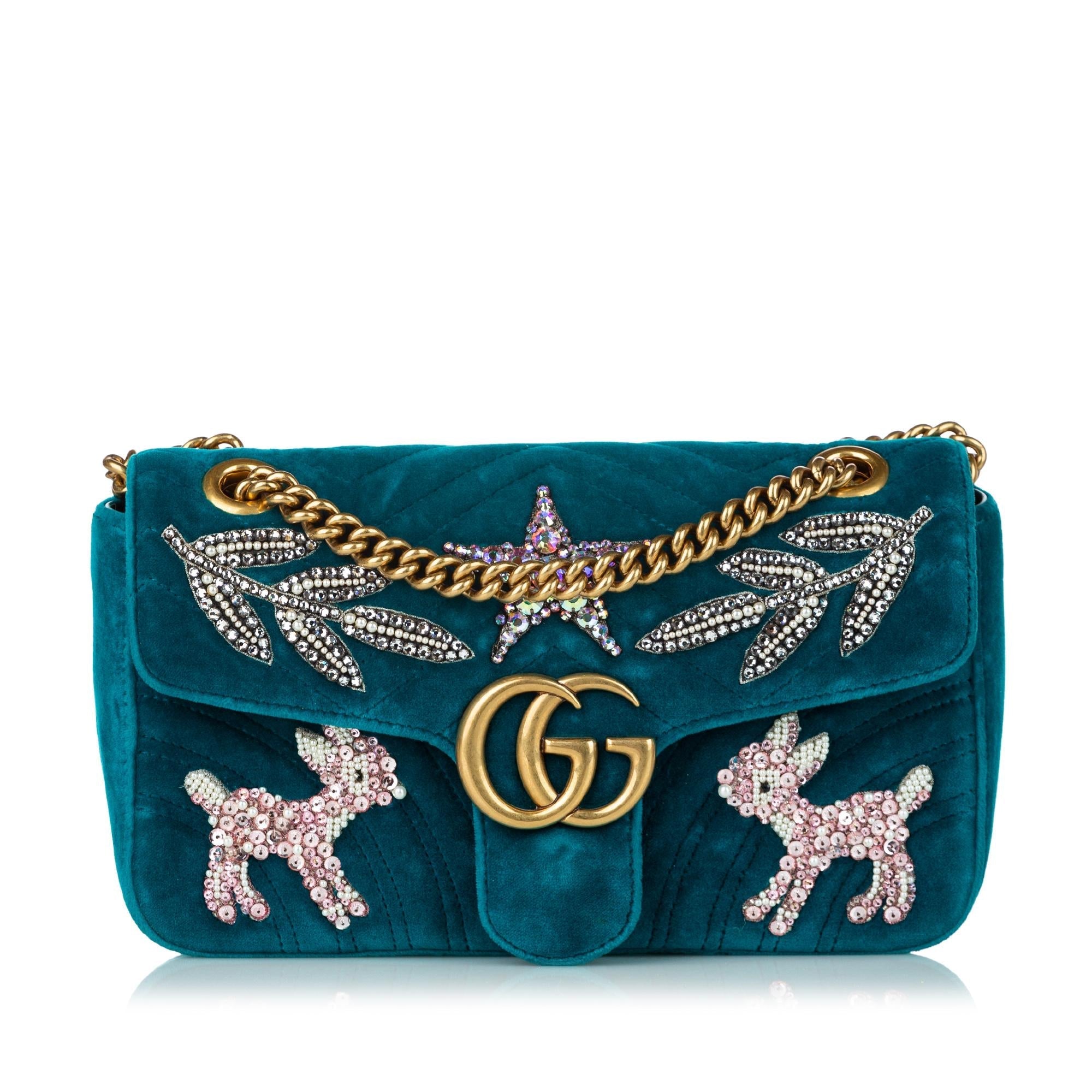 Gucci Gucci Marmont Matelasse Embellished Velvet Crossbody Bag (SHG-30293)