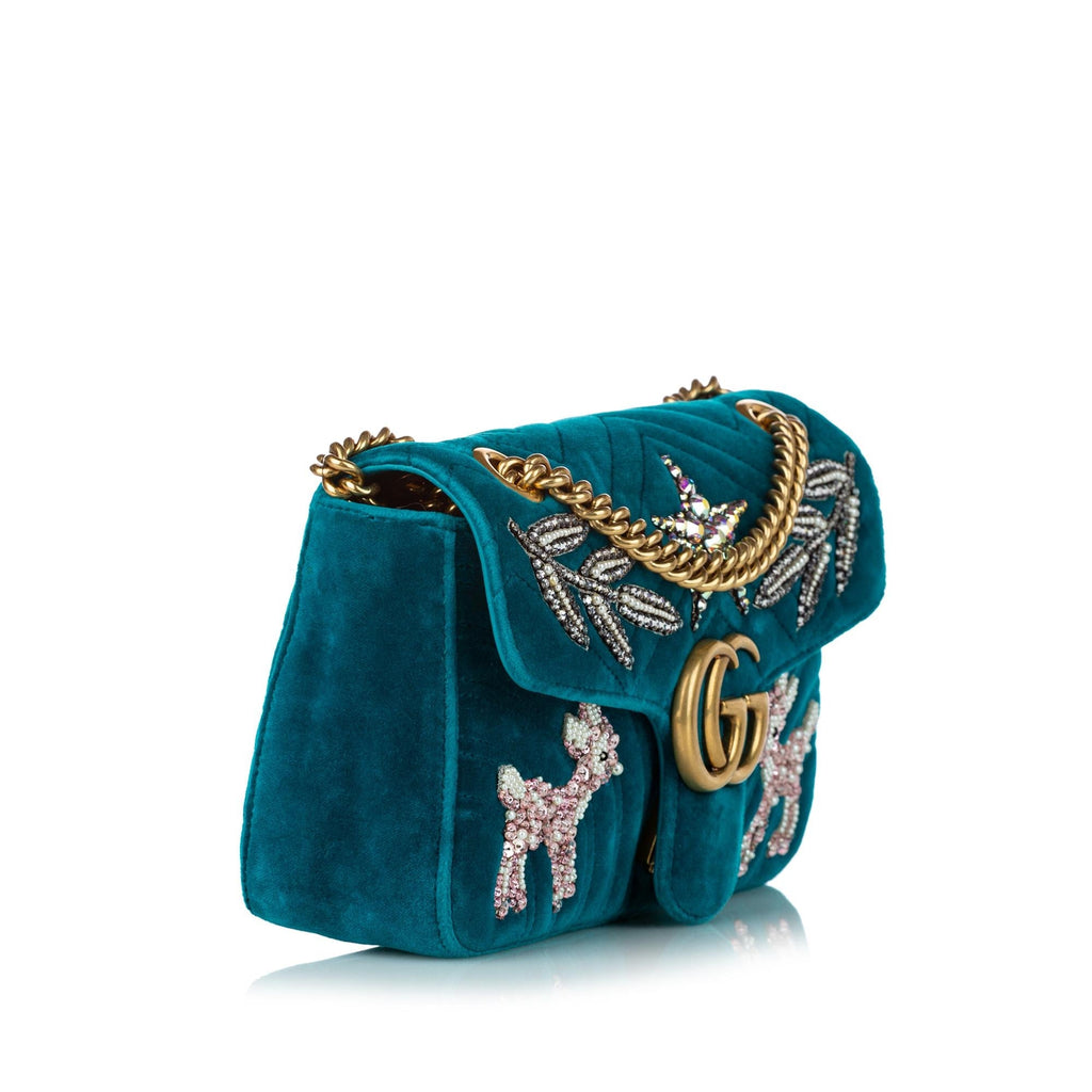 Gucci Gucci Marmont Matelasse Embellished Velvet Crossbody Bag (SHG-30293)