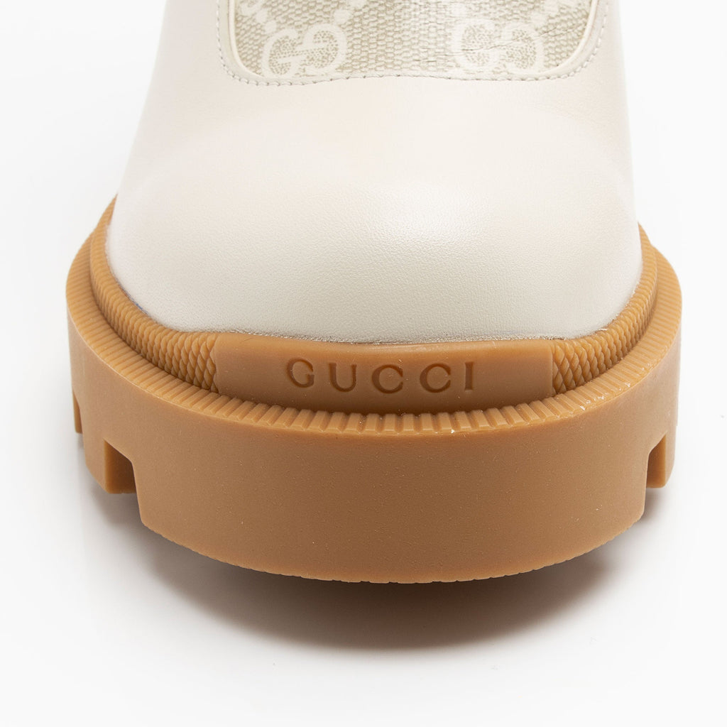 Gucci GG Supreme Calfskin Kensington Double Buckle Ankle Boots - Size 6 / 36 (SHF-A8qD9b)
