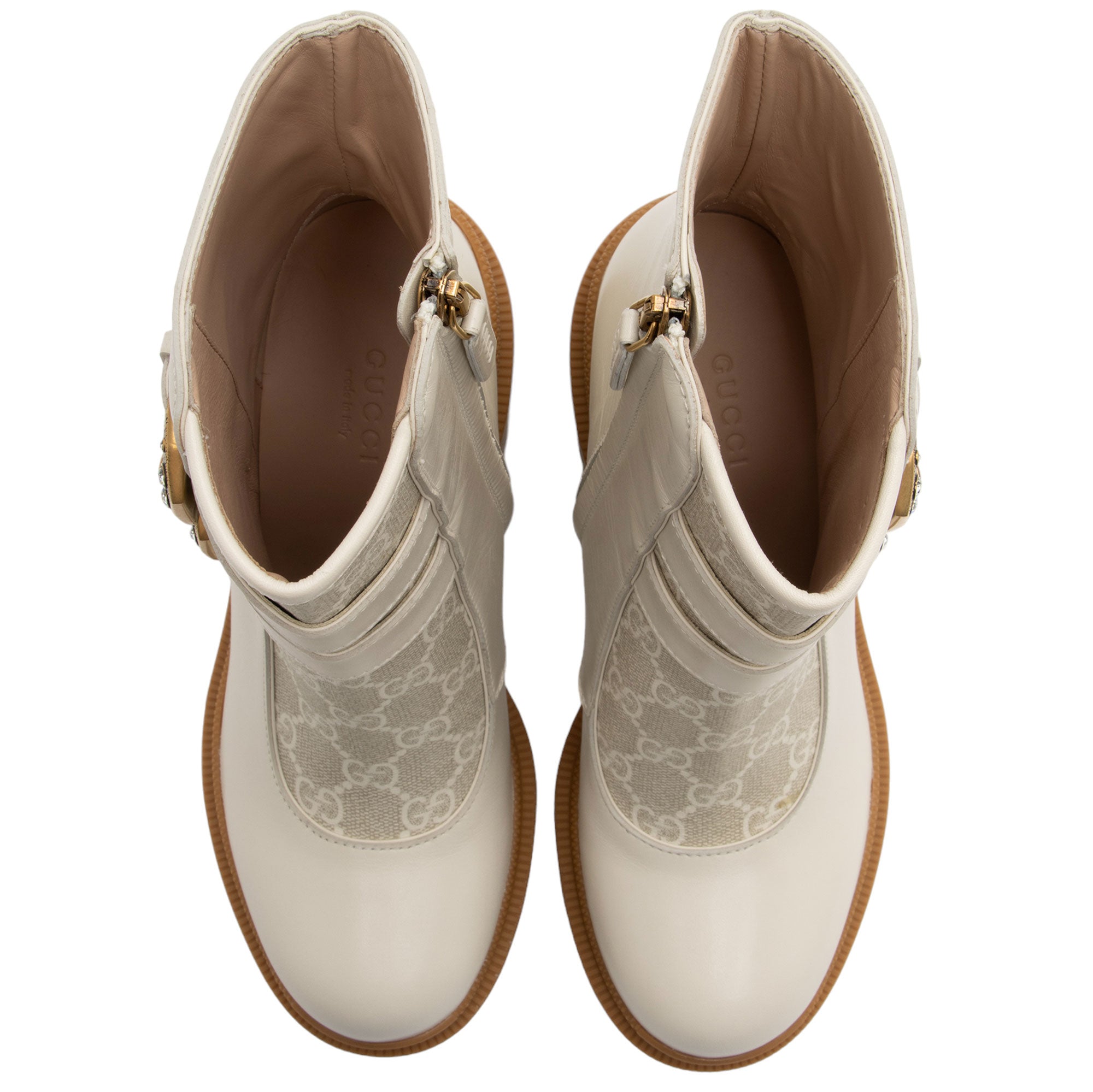 Gucci GG Supreme Calfskin Kensington Double Buckle Ankle Boots - Size 6 / 36 (SHF-A8qD9b)