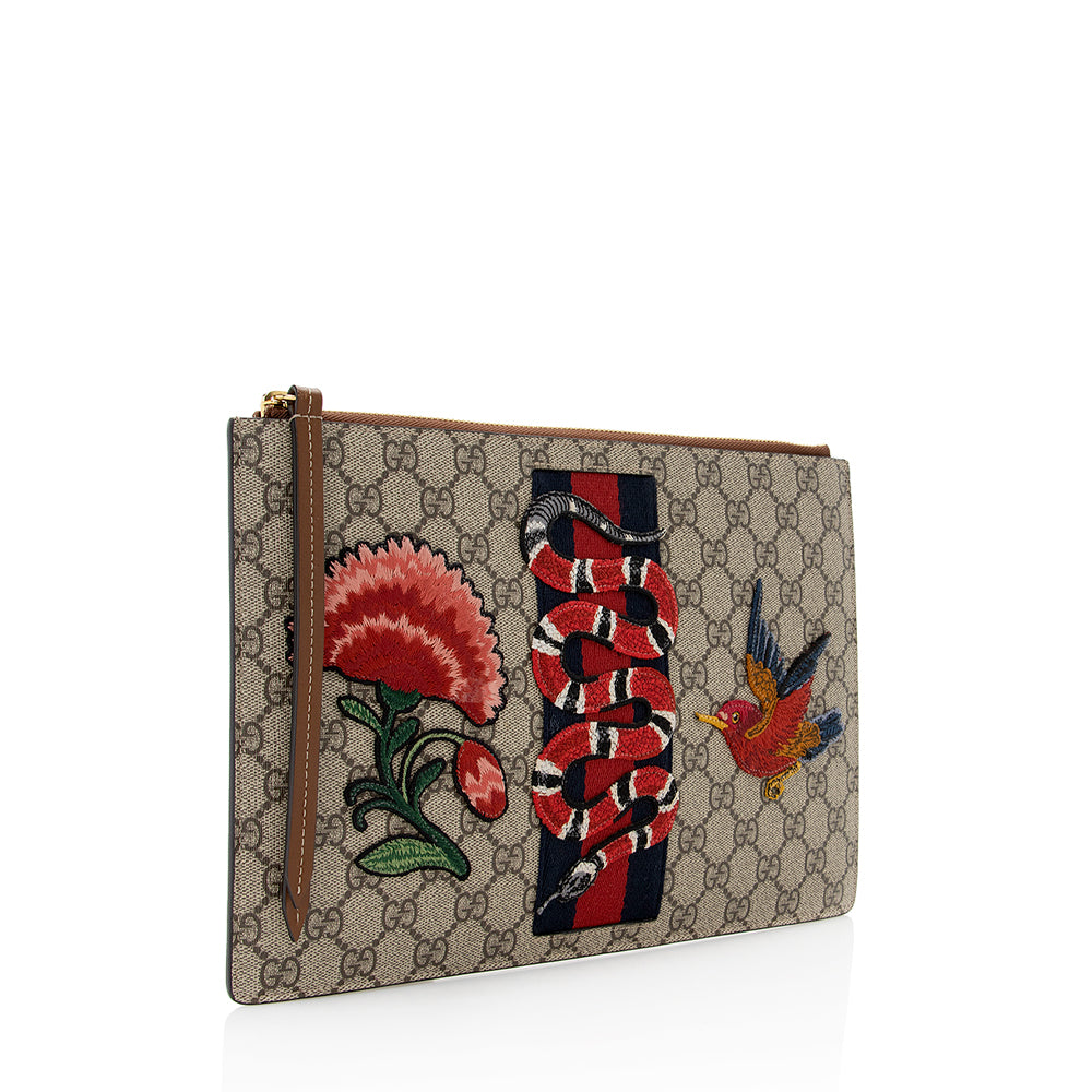Gucci Gucci Supreme Embroidered Kingsnake Large Zip Pouch (SHF-19741)