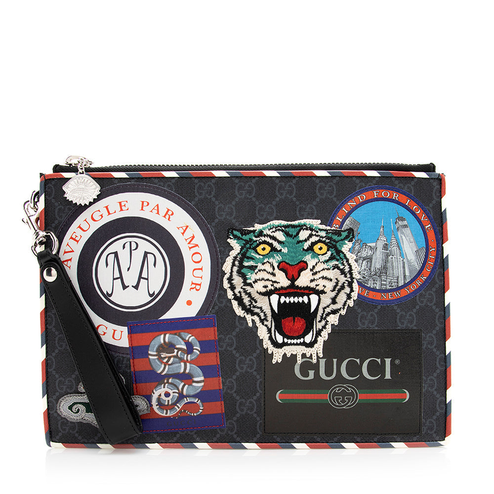 Gucci Gucci Supreme Embroidered Patchwork Large Zip Wristlet (SHF-20229)