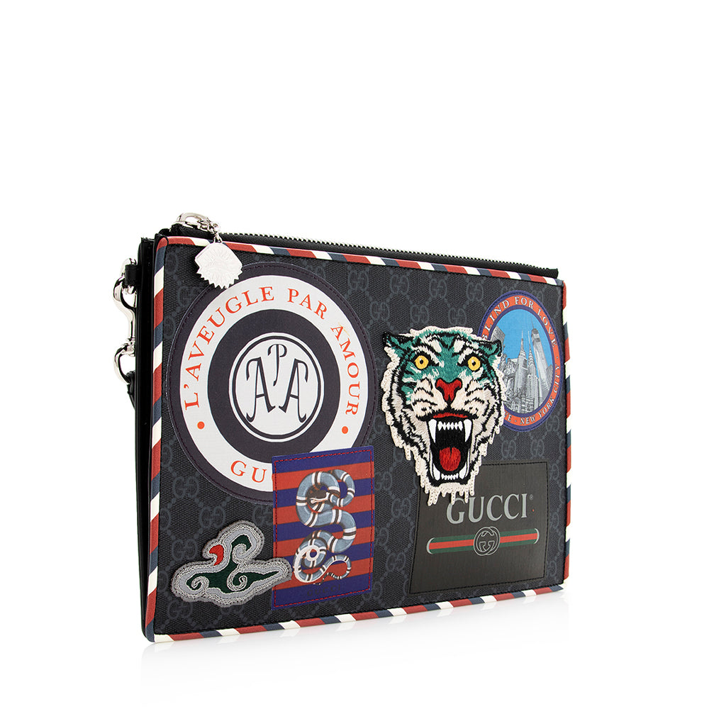 Gucci Gucci Supreme Embroidered Patchwork Large Zip Wristlet (SHF-20229)