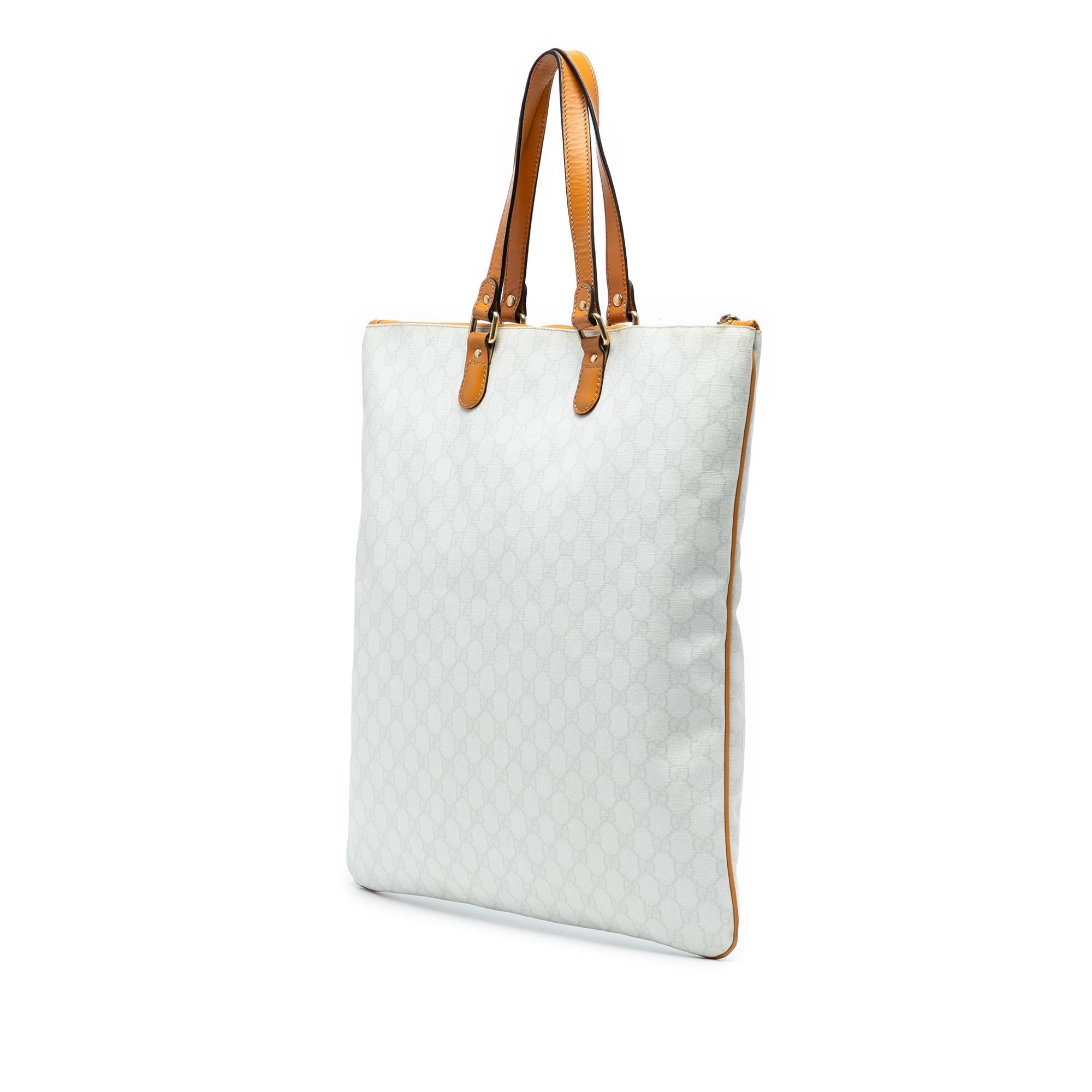 Gucci GG Supreme Heritage Logo Flat Zip Tote