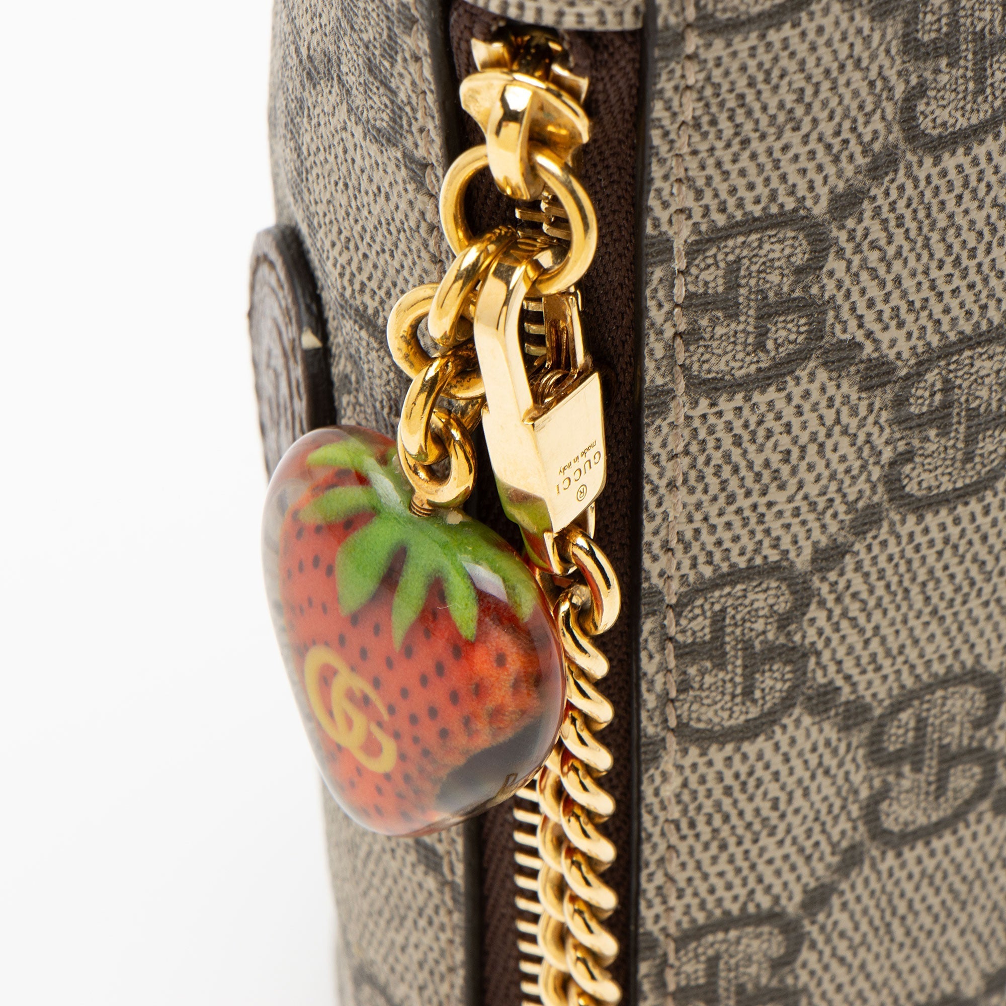 Gucci GG Supreme Interlocking G Strawberry Charm Coin Purse