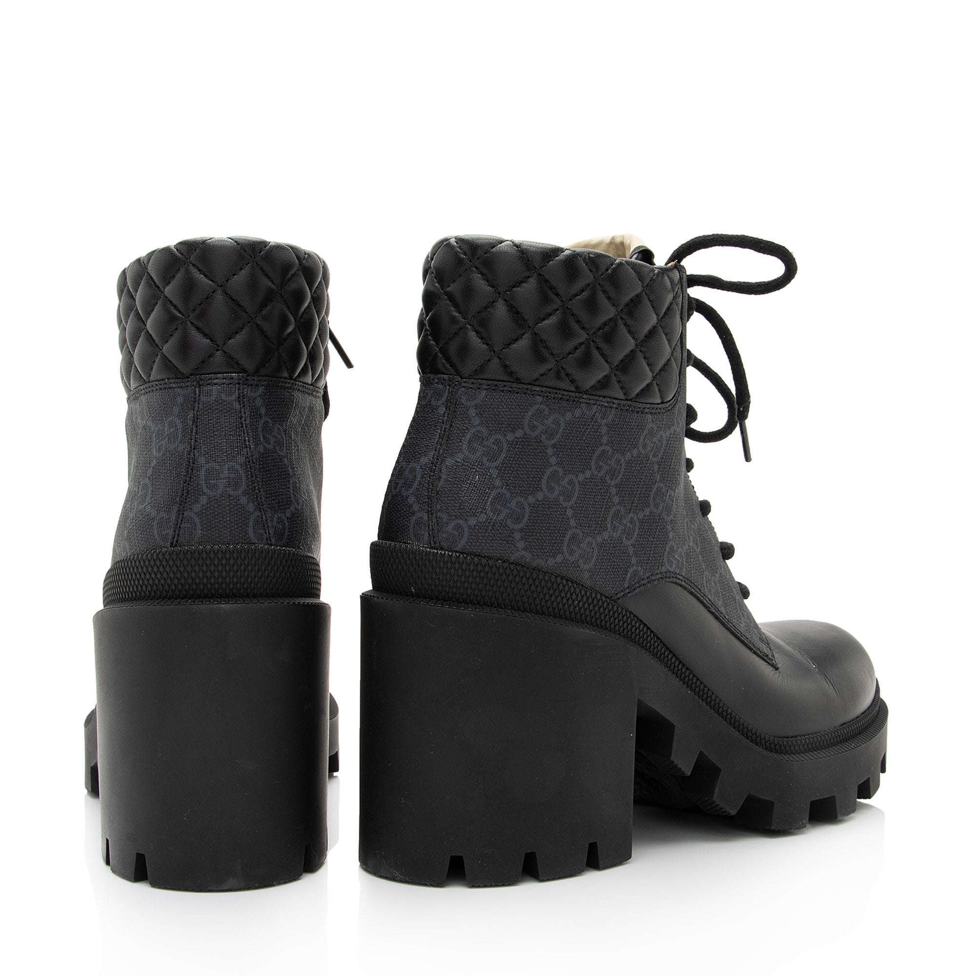 Gucci GG Supreme Leather Lace Up Ankle Boots - Size 10 / 40 (SHF-Rnm2Gv)