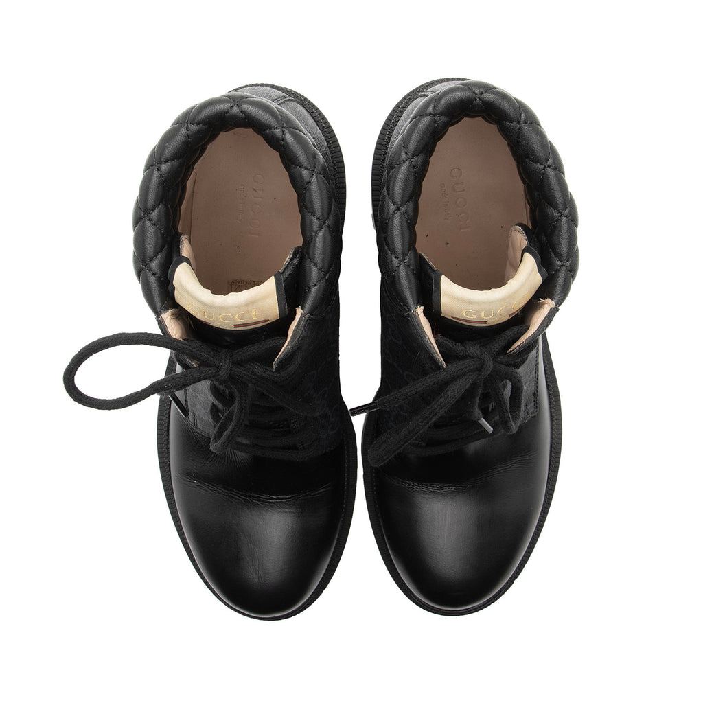 Gucci GG Supreme Leather Lace Up Ankle Boots - Size 10 / 40 (SHF-Rnm2Gv)