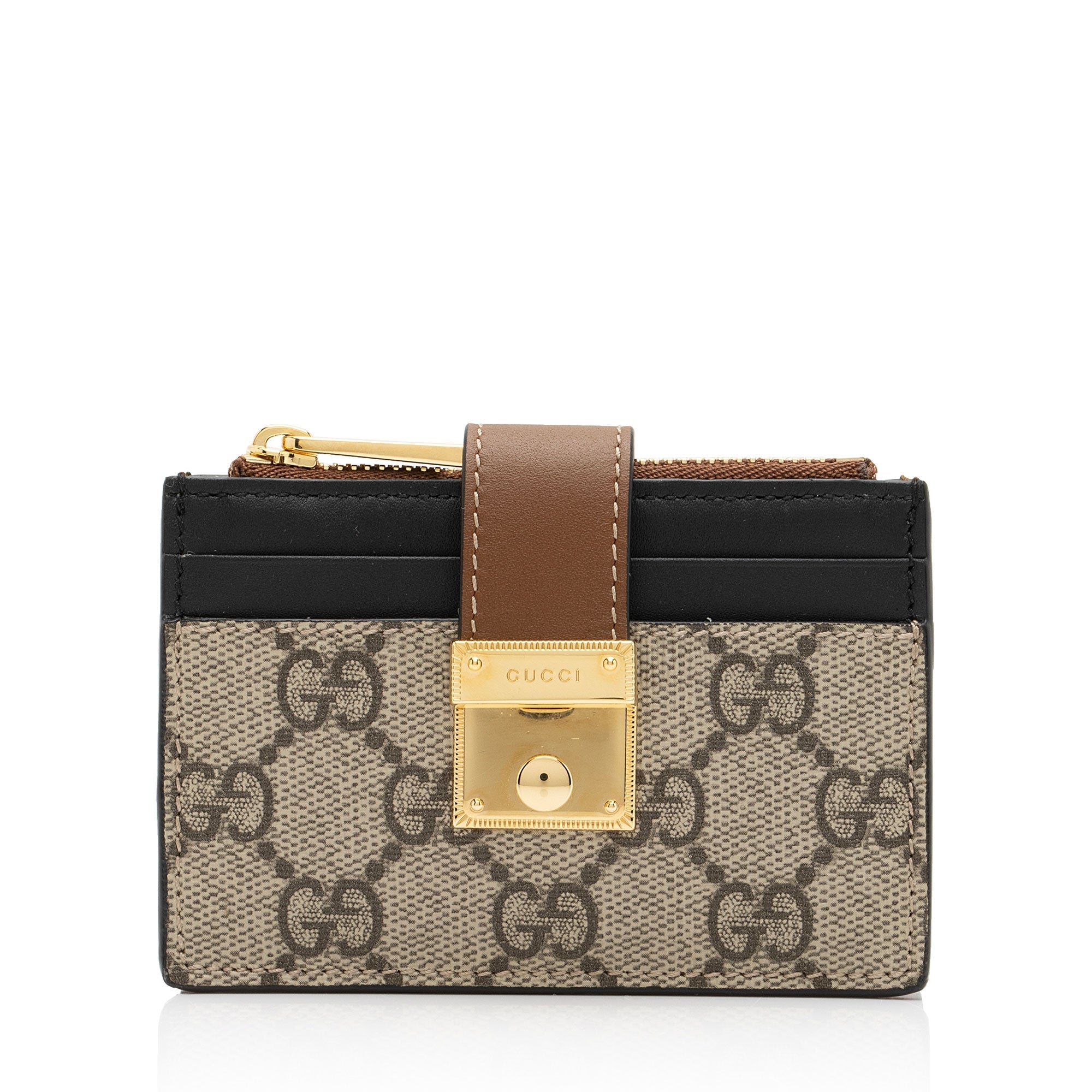 Gucci GG Supreme Leather Padlock Card Case Wallet (SHF-LgCvRN)