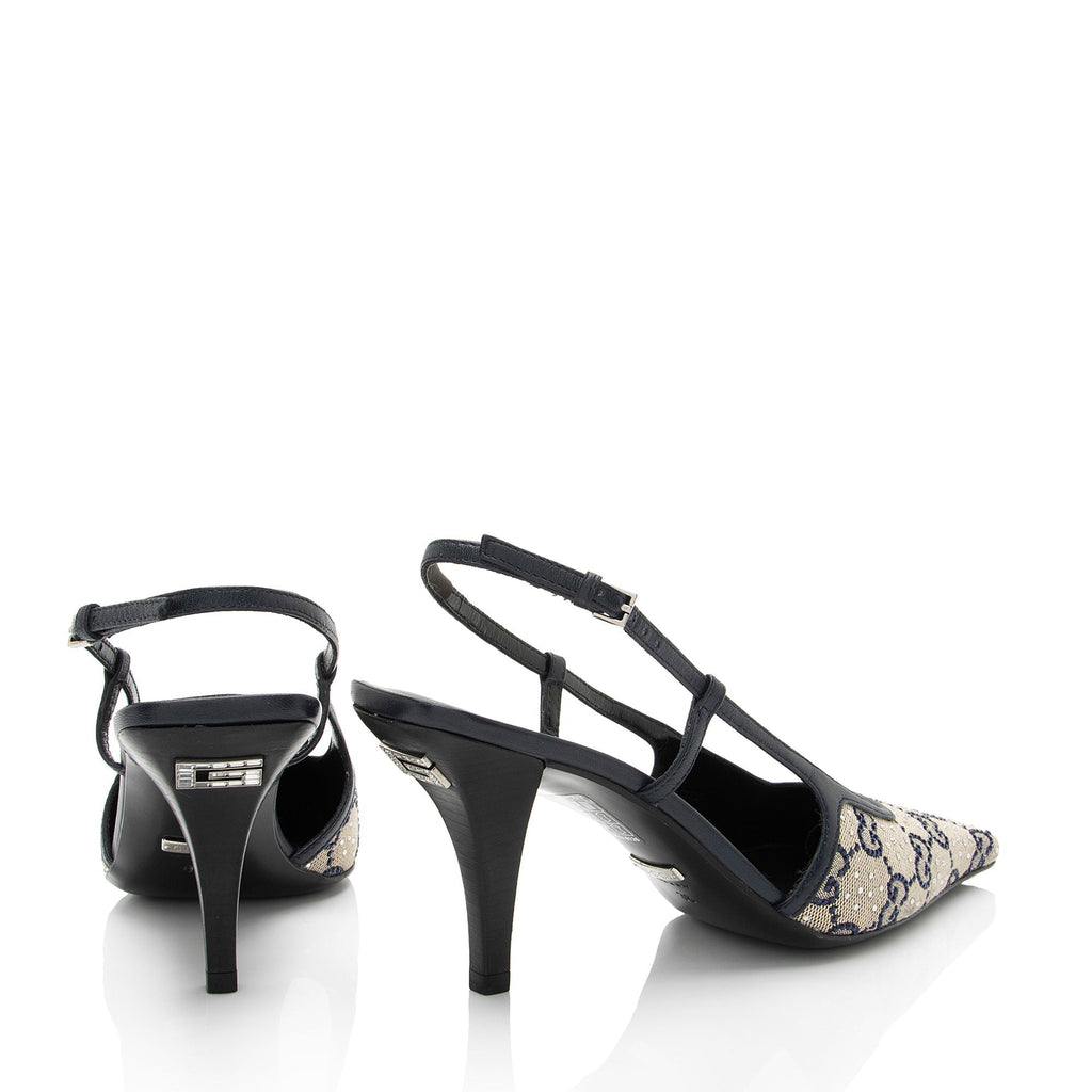 Gucci GG Canvas Crystal Slingback Pumps - Size 6 / 36