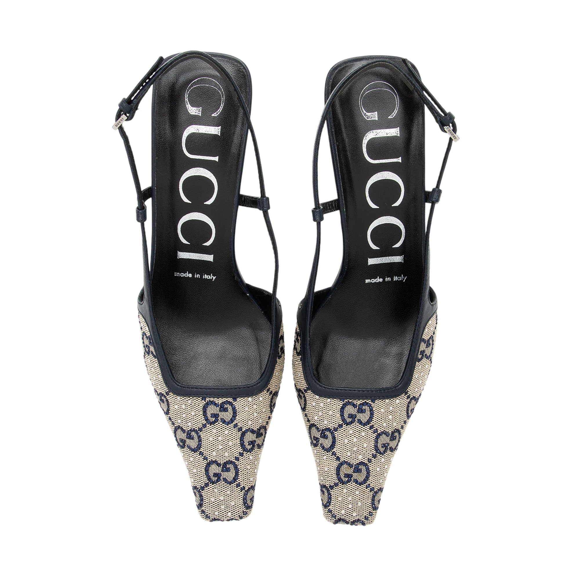 Gucci GG Canvas Crystal Slingback Pumps - Size 6 / 36