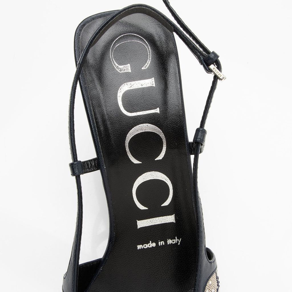 Gucci GG Canvas Crystal Slingback Pumps - Size 6 / 36