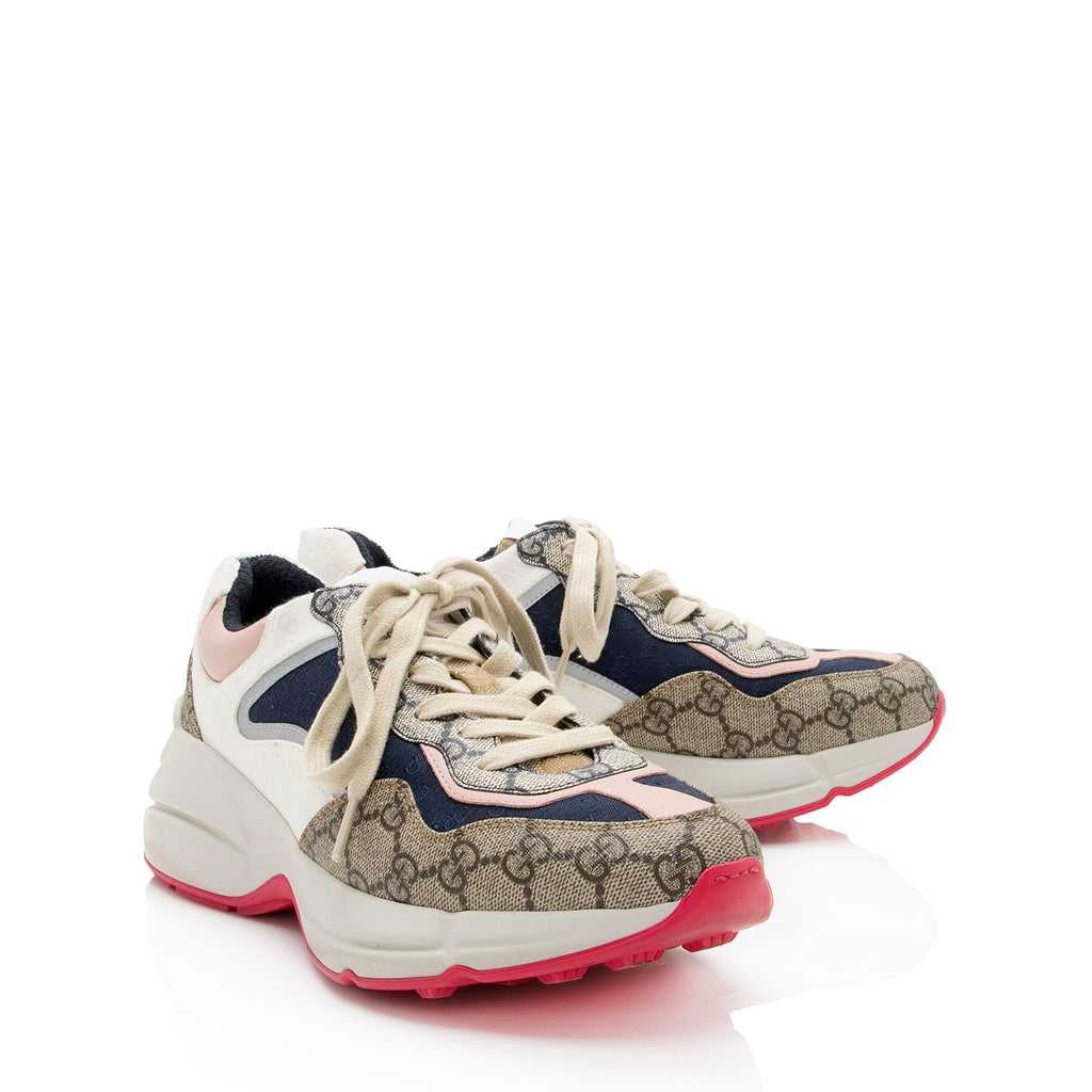 Gucci GG Supreme Mixed Fabric Rhyton Sneakers - Size 8.5 / 38.5 (SHF-PQZk8i)