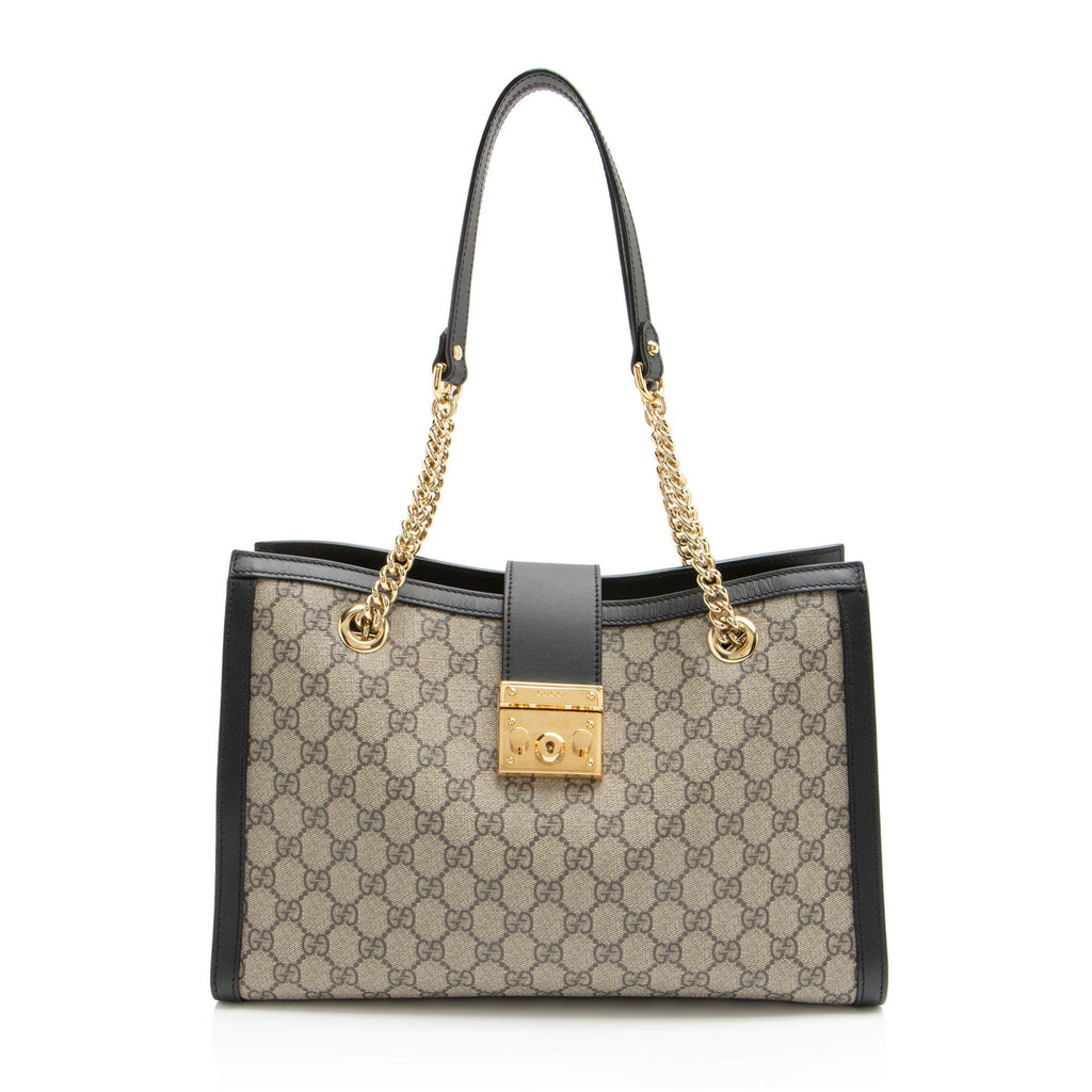 Gucci GG Supreme Padlock Chain Medium Shoulder Bag (SHF-aTdUTN)