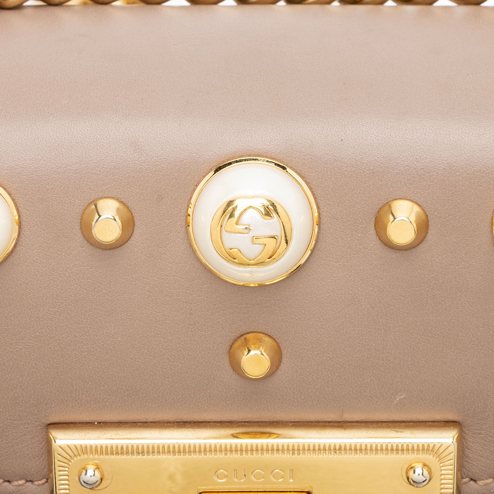 Gucci GG Supreme Pearl Stud Padlock Small Shoulder Bag