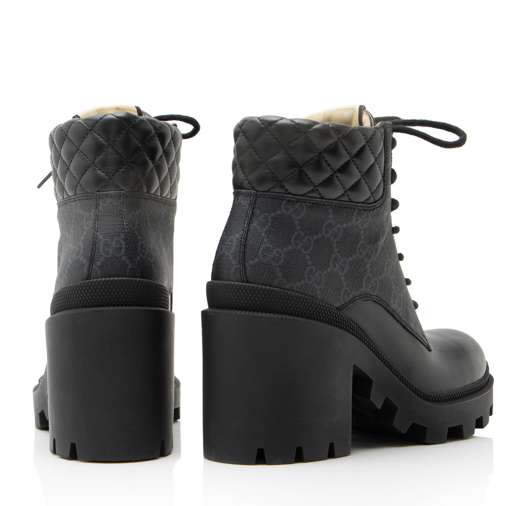 Gucci GG Supreme Quilted Calfskin Combat Boots - Size 8 / 38
