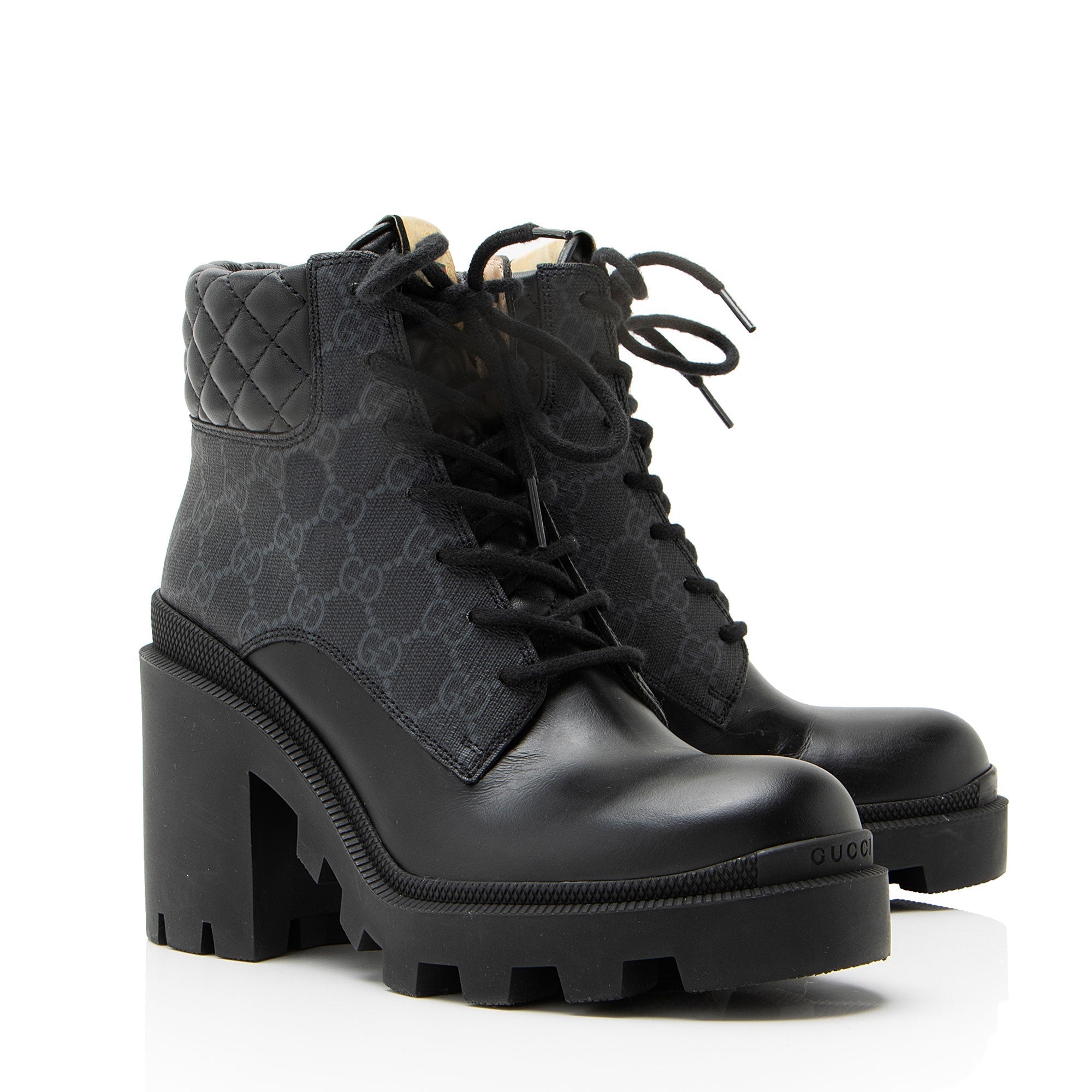 Gucci GG Supreme Quilted Calfskin Combat Boots - Size 8 / 38