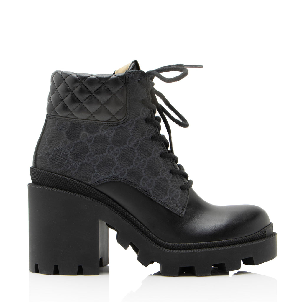 Gucci GG Supreme Quilted Calfskin Combat Boots - Size 8 / 38