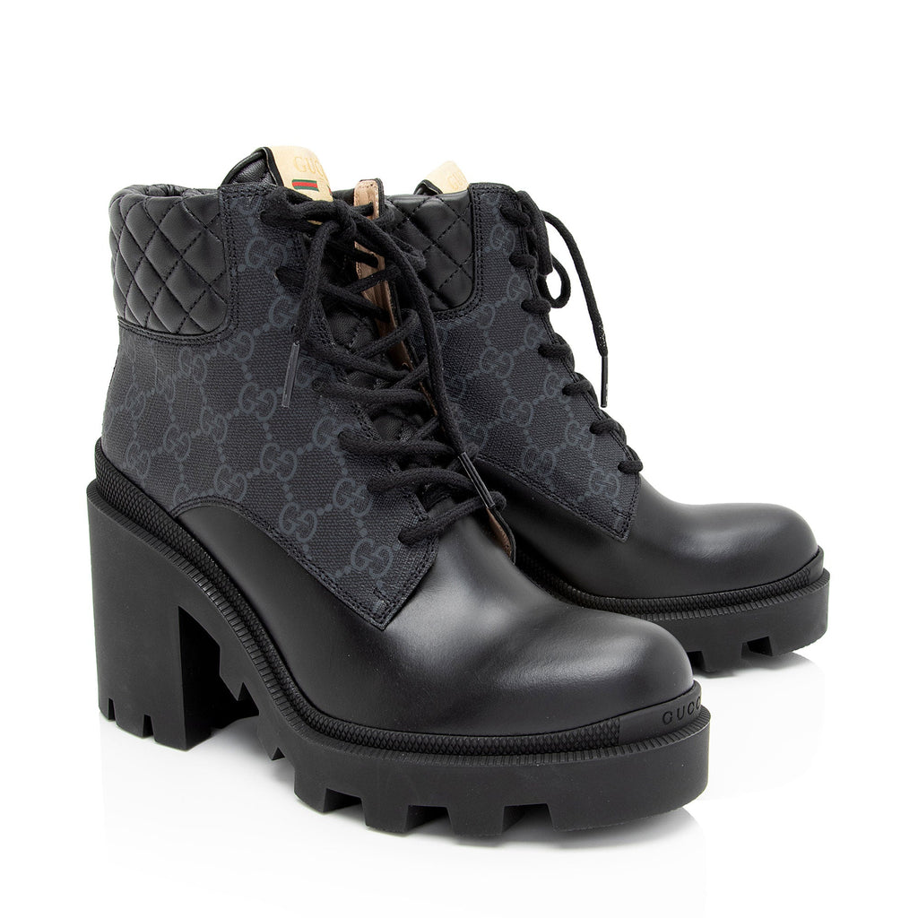 Gucci GG Supreme Quilted Calfskin Combat Boots - Size 9 / 39 (SHF-FX4r8v)