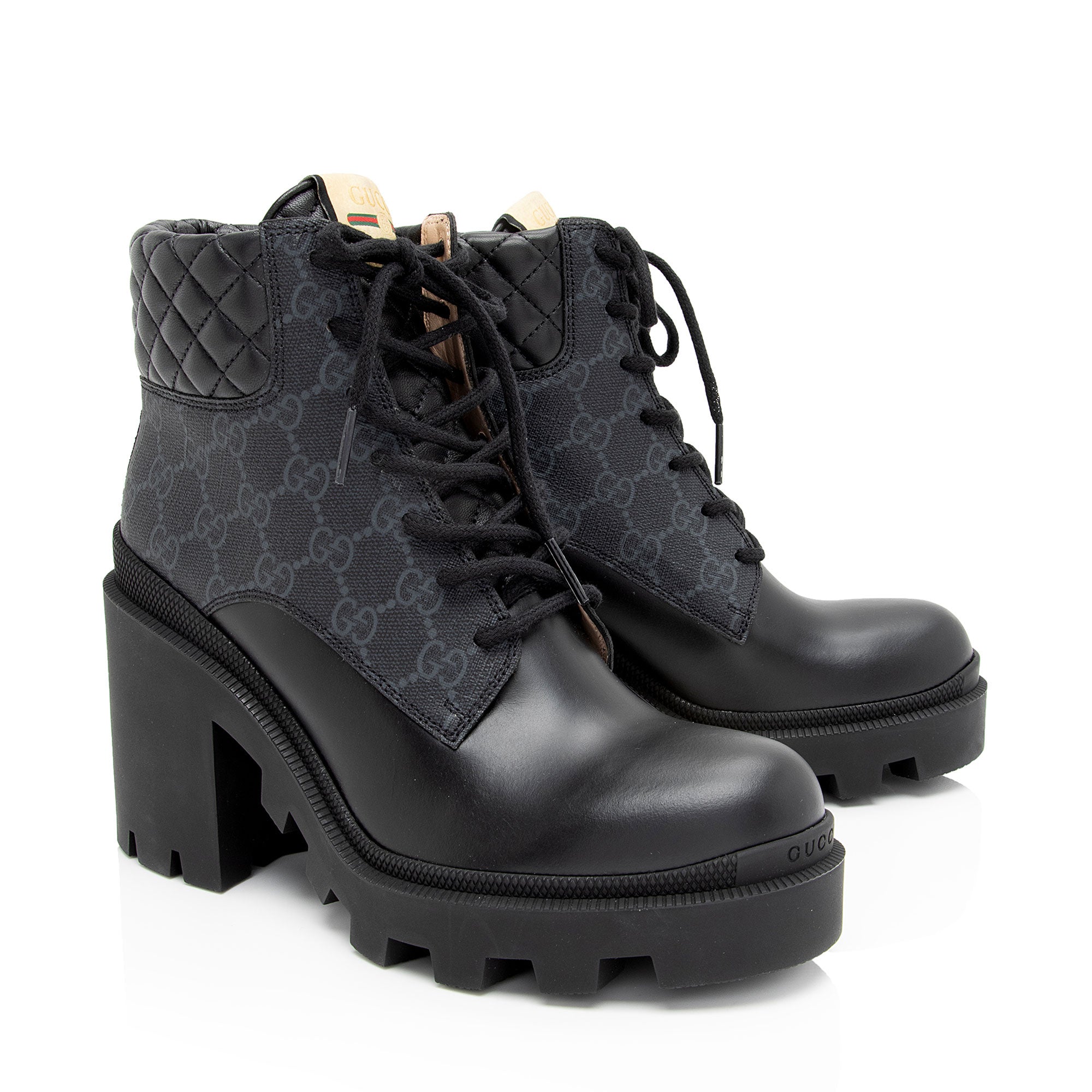 Gucci GG Supreme Quilted Calfskin Combat Boots - Size 9 / 39 (SHF-FX4r8v)