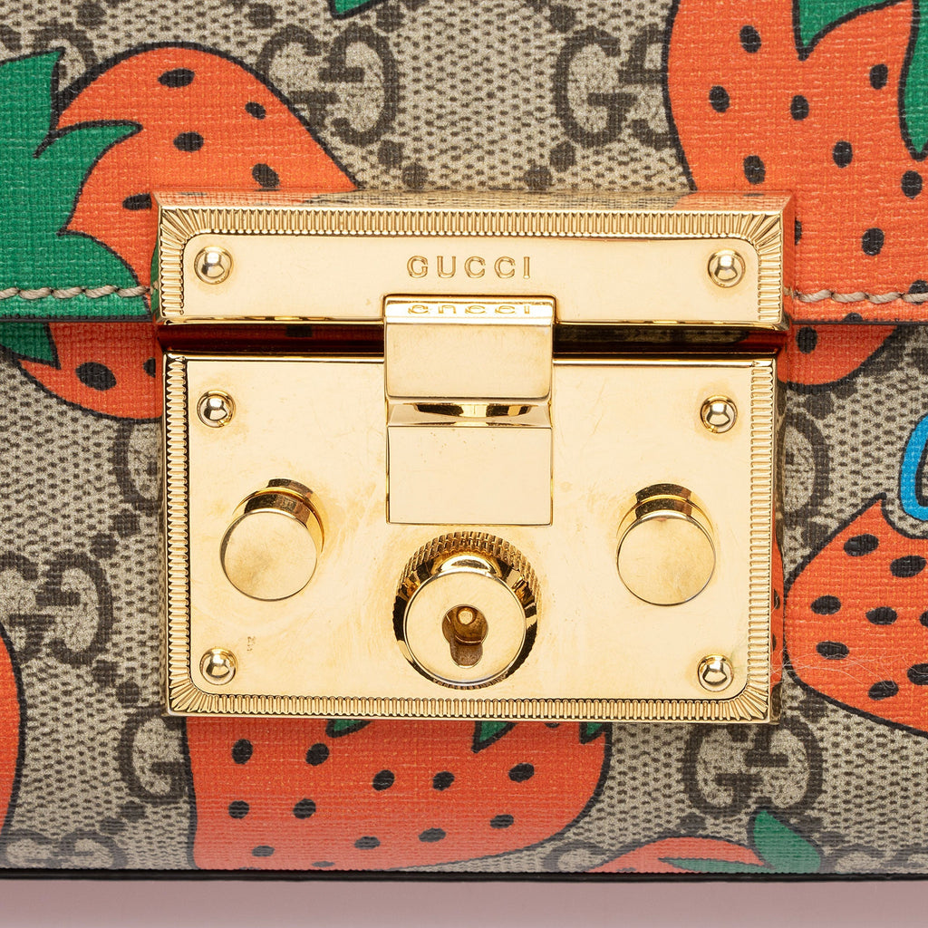 Gucci GG Supreme Strawberry Padlock Small Shoulder Bag (SHF-KHb3br)