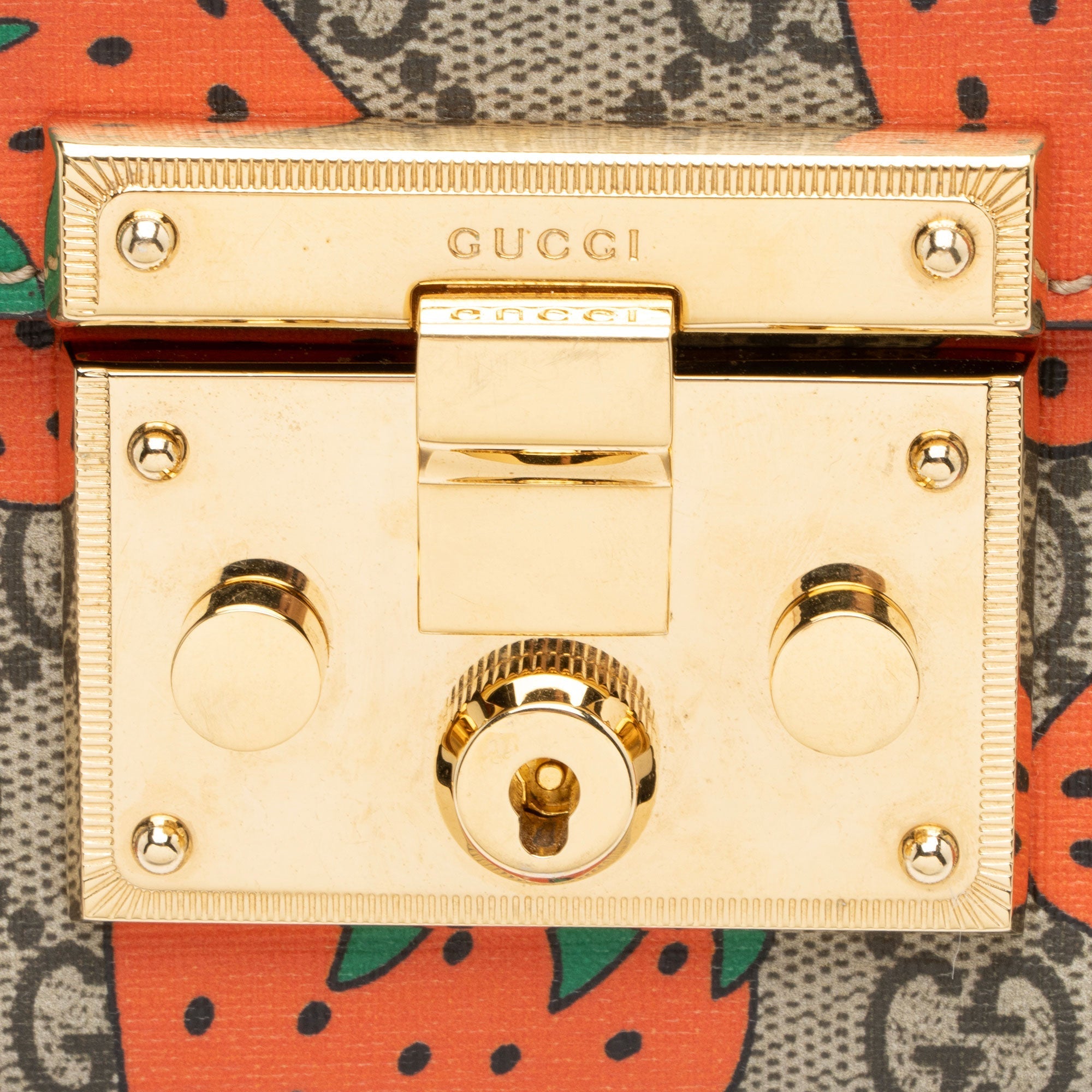 Gucci GG Supreme Strawberry Padlock Small Shoulder Bag