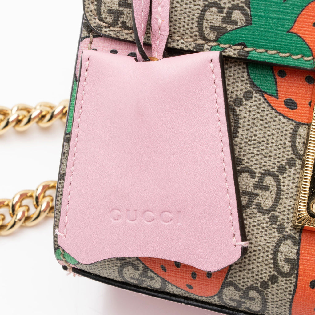 Gucci GG Supreme Strawberry Padlock Small Shoulder Bag