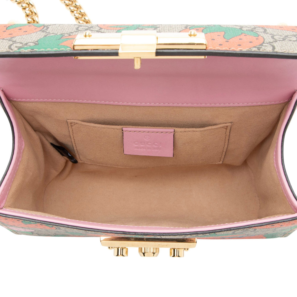 Gucci GG Supreme Strawberry Padlock Small Shoulder Bag