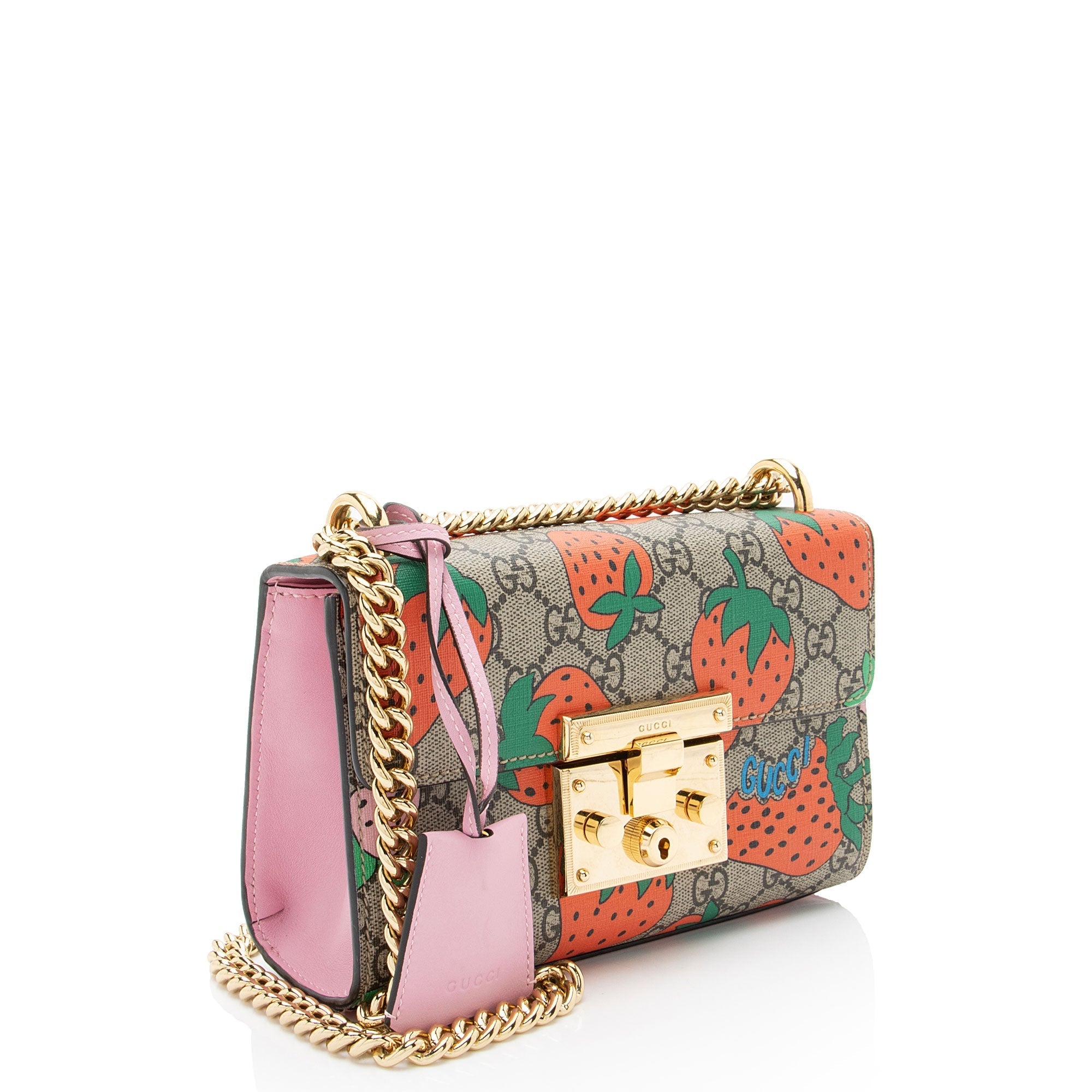 Gucci GG Supreme Strawberry Padlock Small Shoulder Bag