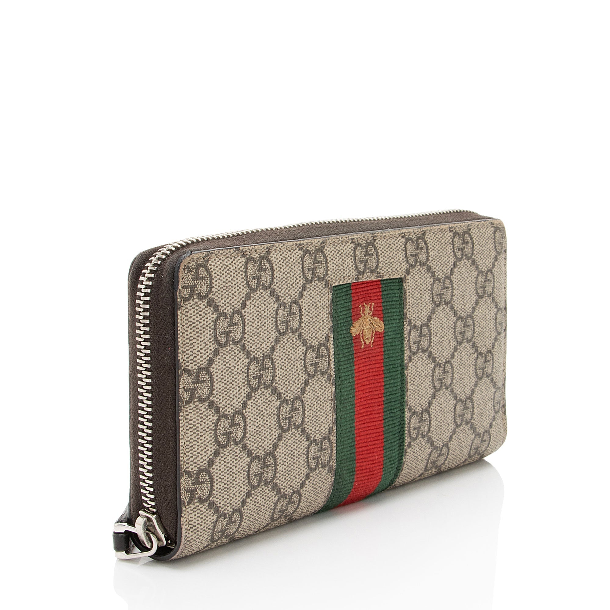 Gucci GG Supreme Web Bee Zip Around Wallet