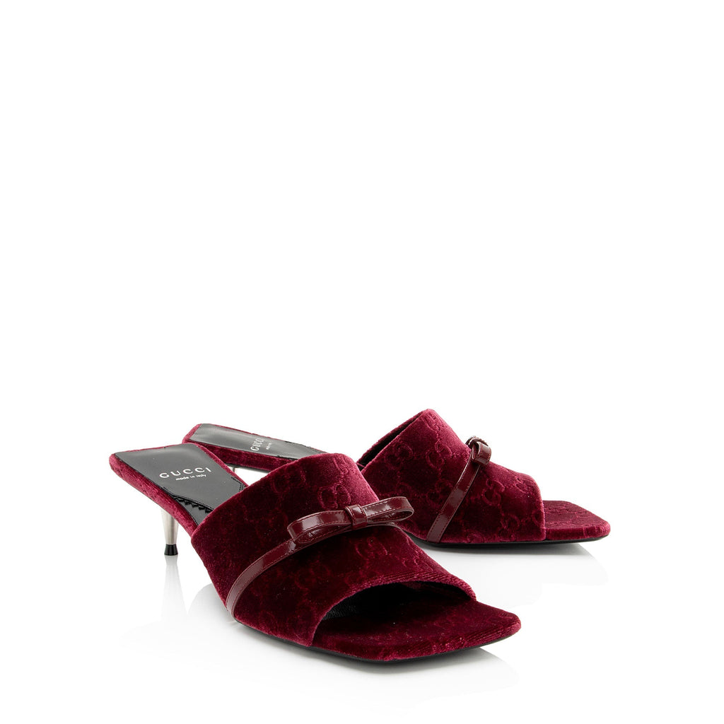 Gucci GG Velvet Bow Slide Sandals - Size 8.5 / 38.5 (SHF-EQf1eQ)