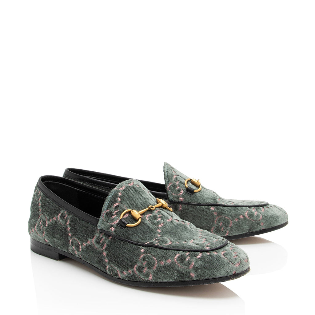 Gucci GG Velvet Horsebit Jordaan Loafers - Size 7.5 / 37.5 (SHF-CwVrAN)