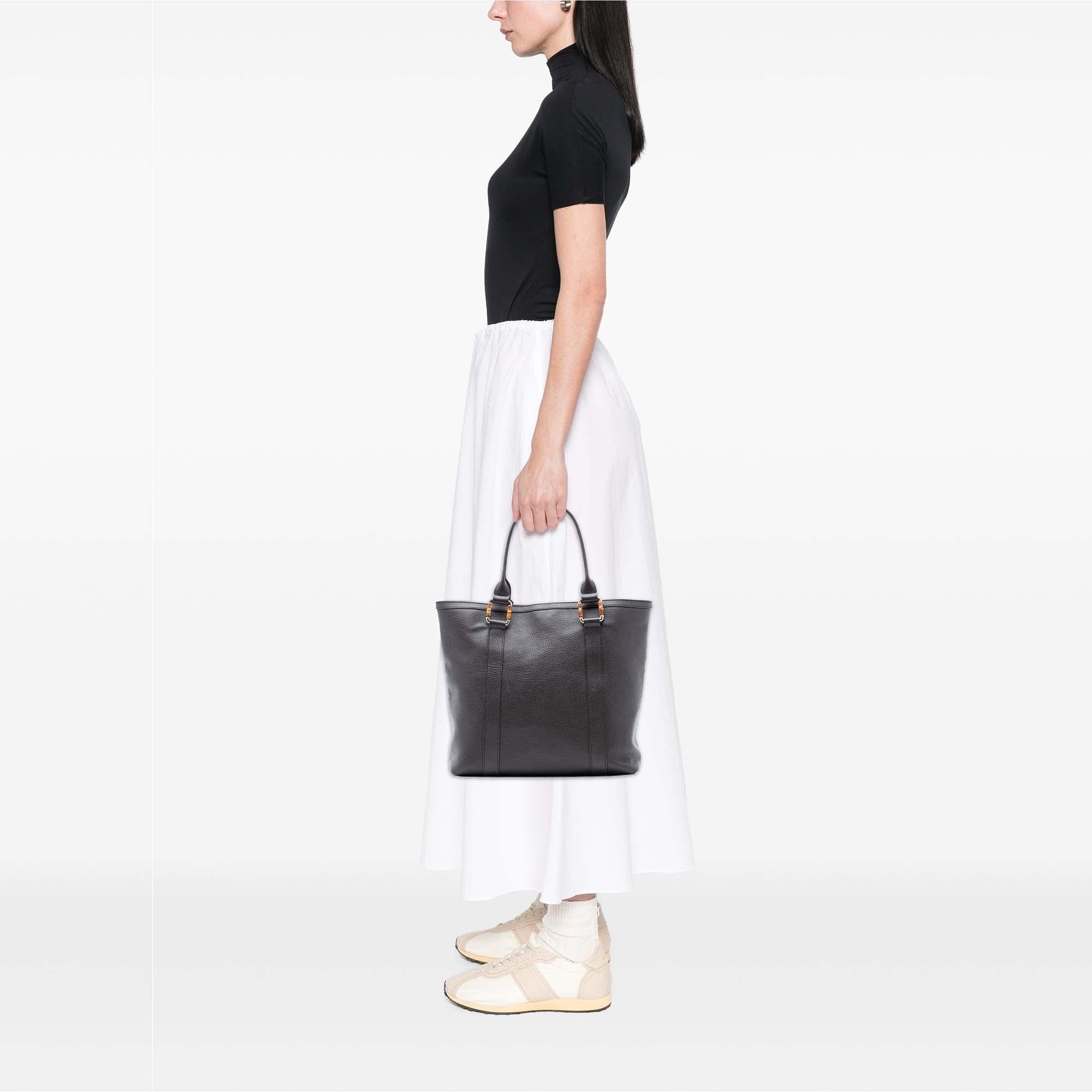 Gucci Grained Calfskin Bamboo Shopper Tote