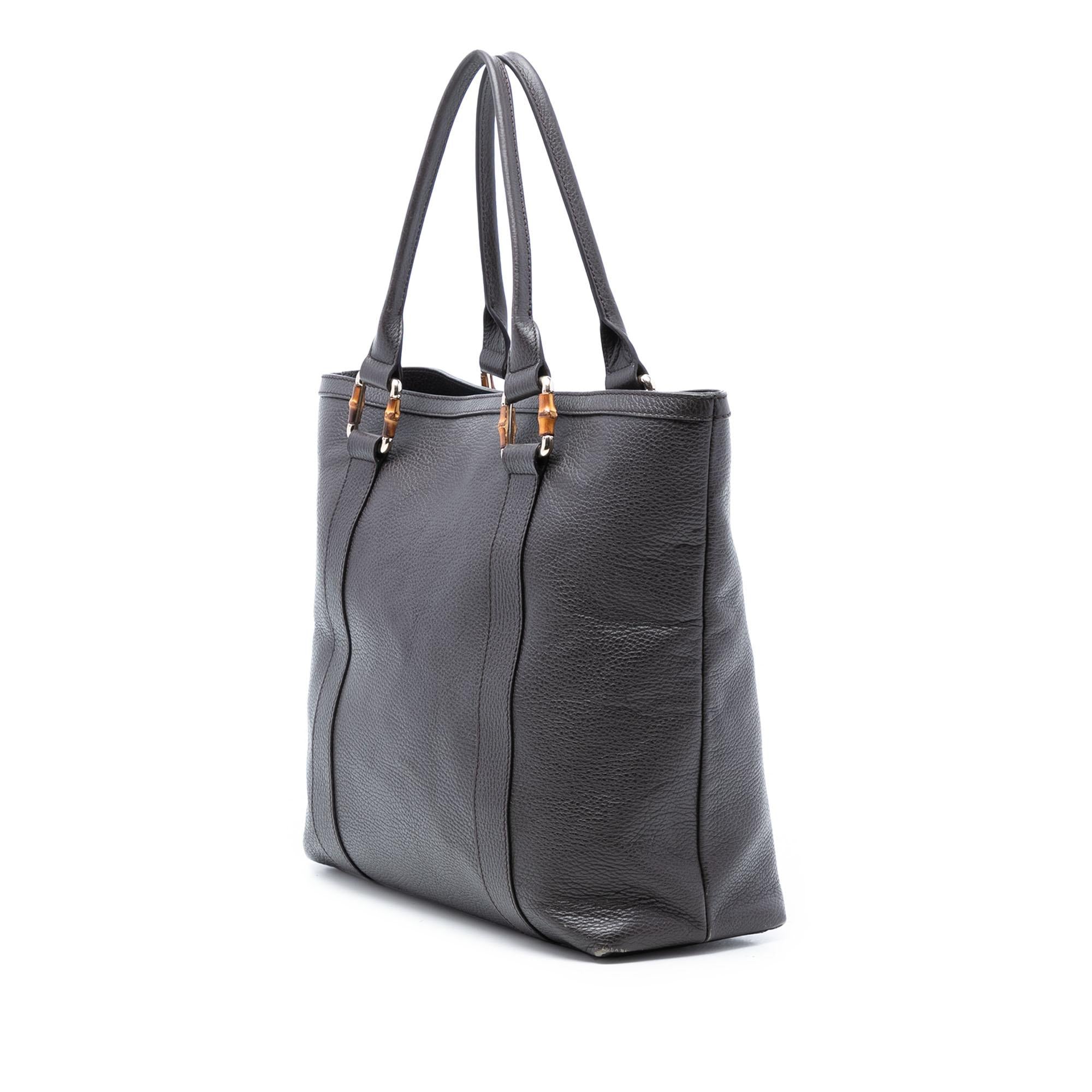 Gucci Grained Calfskin Bamboo Shopper Tote