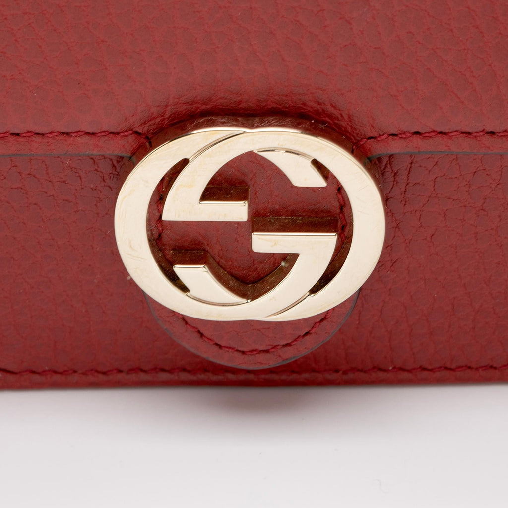 Gucci Grained Calfskin Interlocking G Chain Wallet (SHF-a75ZPj)