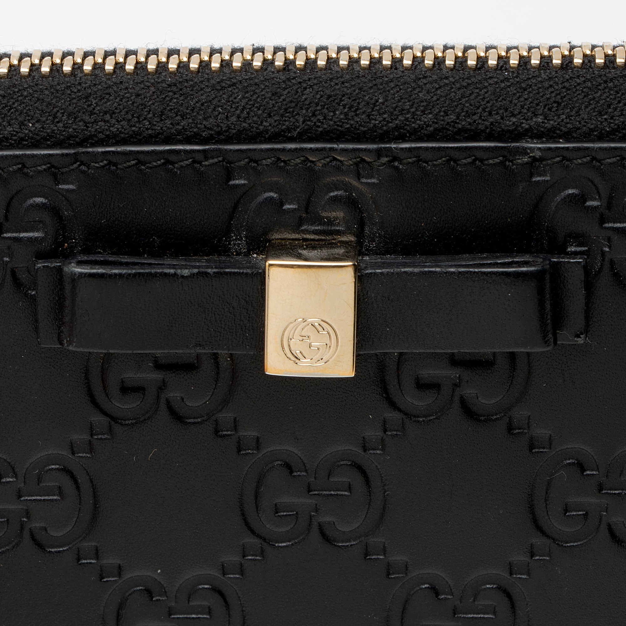 Gucci Guccissima Leather Bow Zip Around Wallet