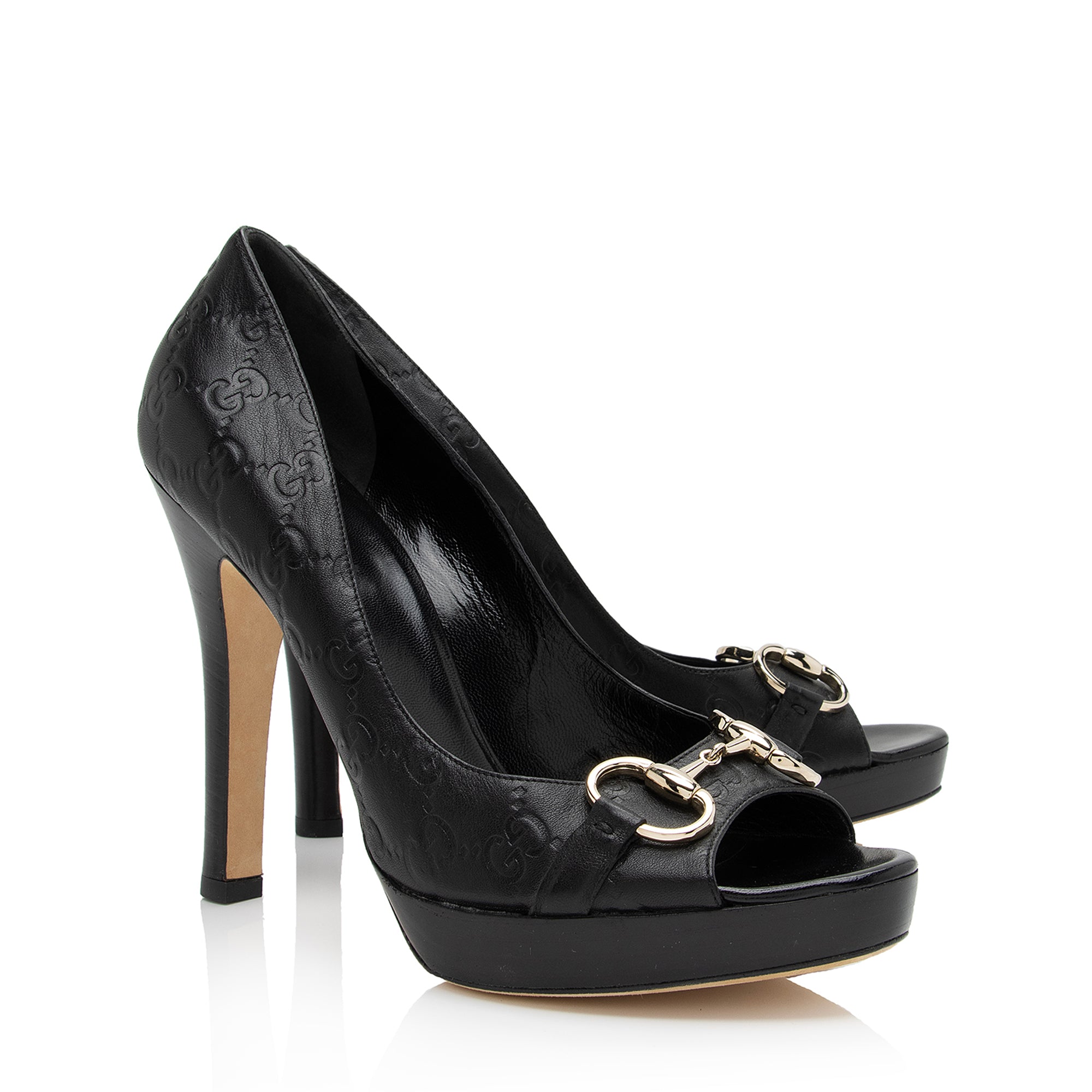 Gucci Guccissima Leather Hollywood Horsebit Peep Toe Pumps - Size 9.5 / 39.5 (SHF-AG6d9a)