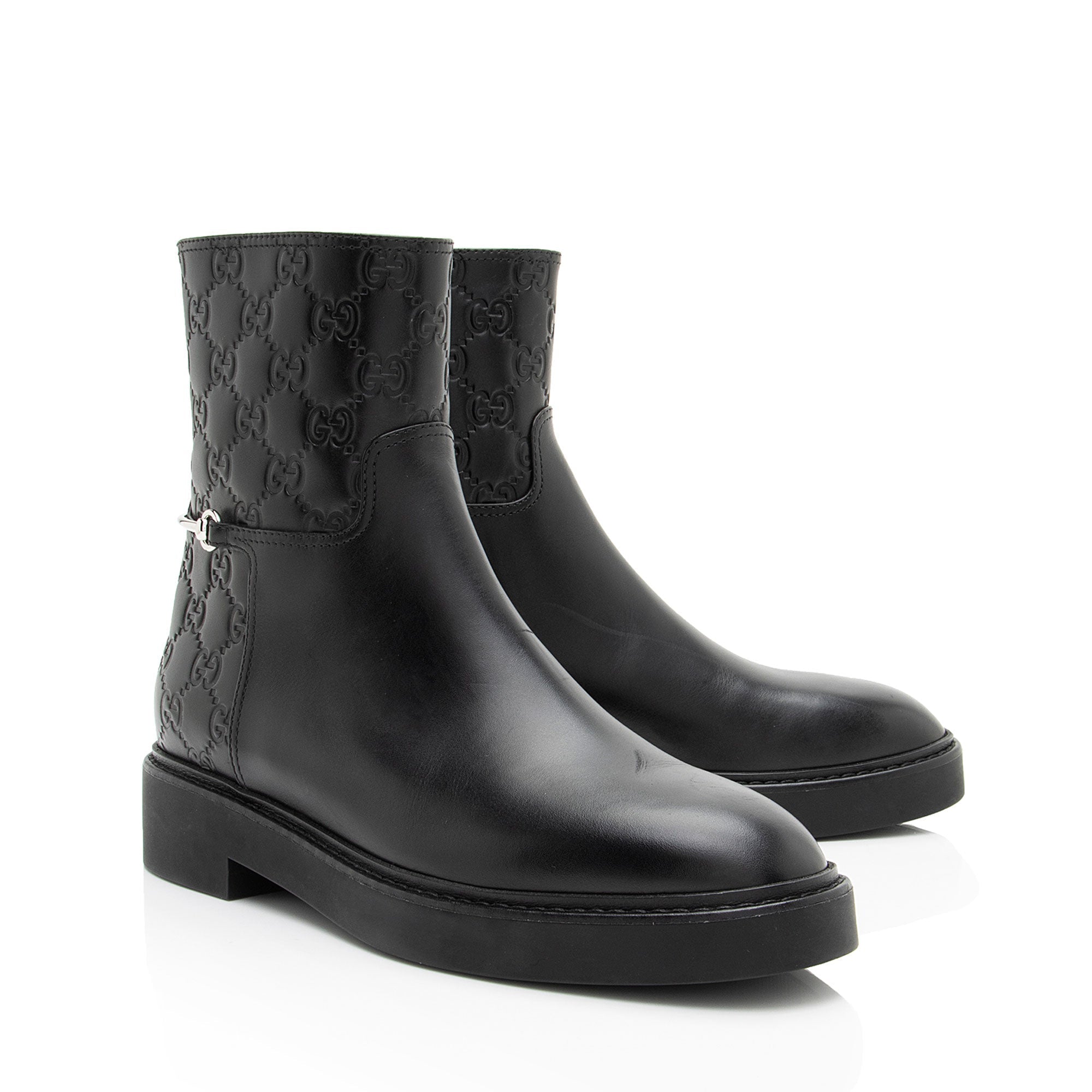 Gucci Guccissima Leather Horsebit Ankle Boots - Size 8 / 38