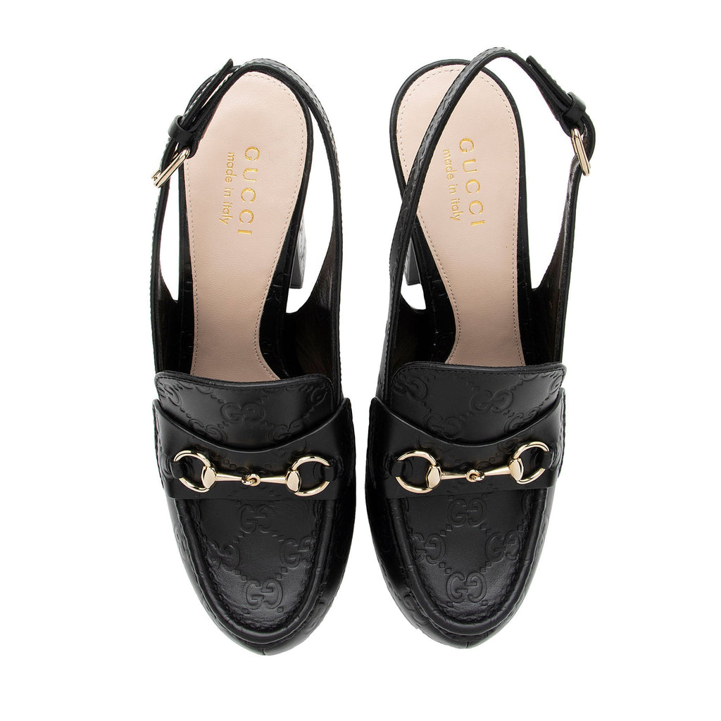 Gucci Guccissima Leather Horsebit Platform Slingback Loafer Pumps - Size 8 / 38