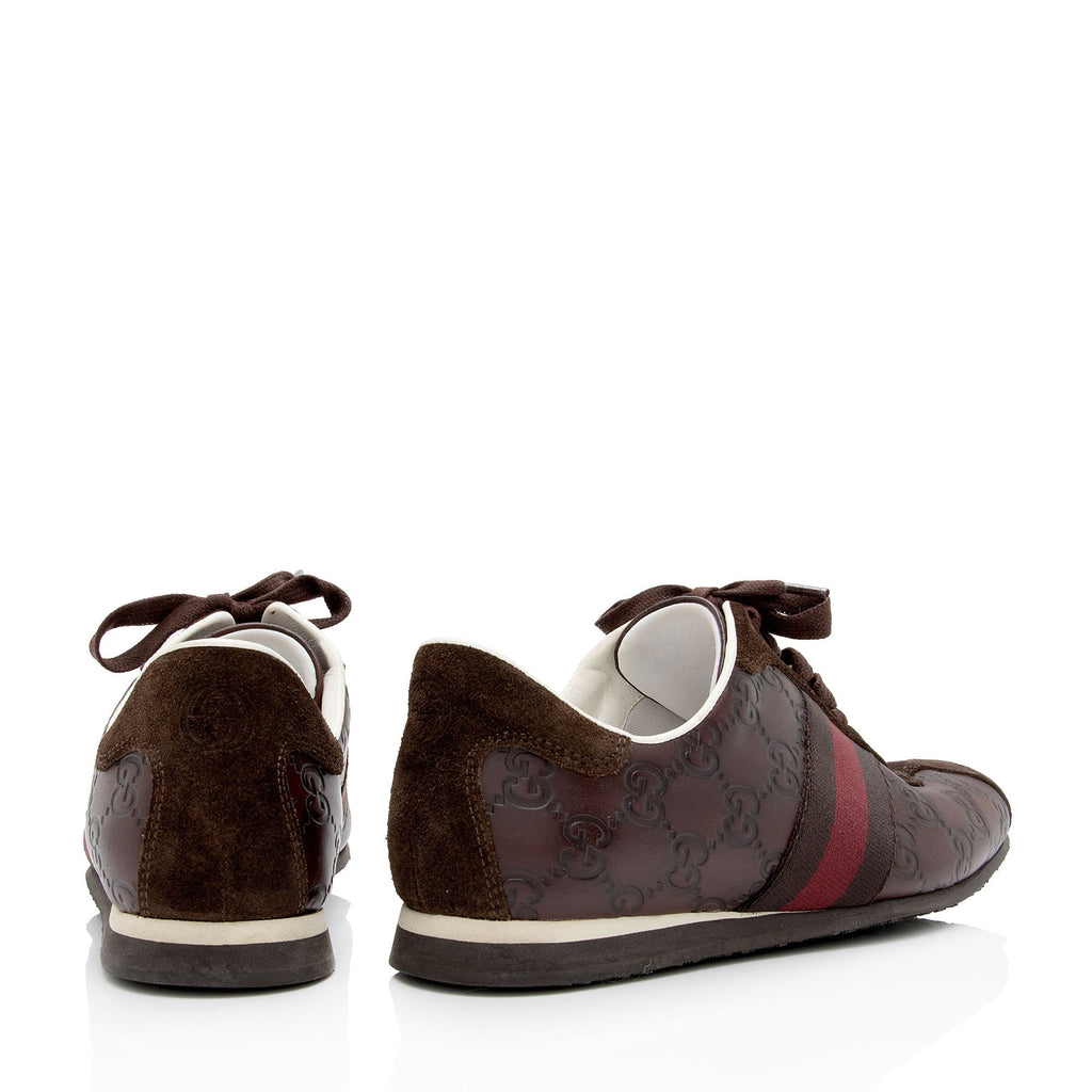 Gucci Guccissima Leather Web Sneakers - Size 7 / 37 (SHF-8K399y)