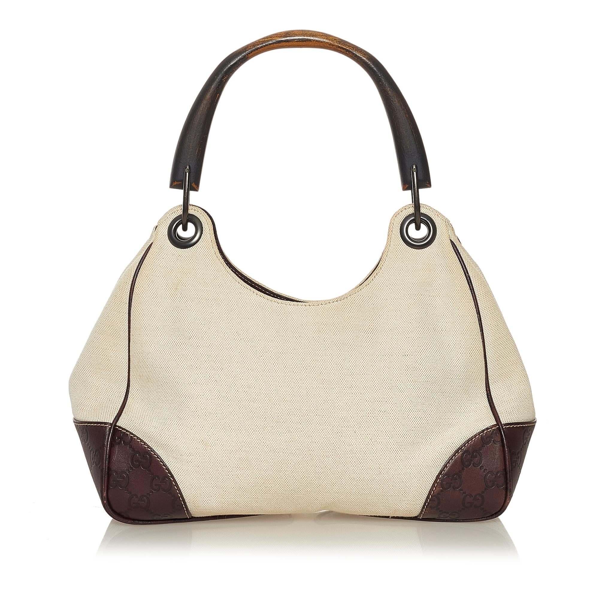 Gucci Guccissima-Trimmed Canvas Colbert Wooden Handle Shoulder Bag (SHG-34854)