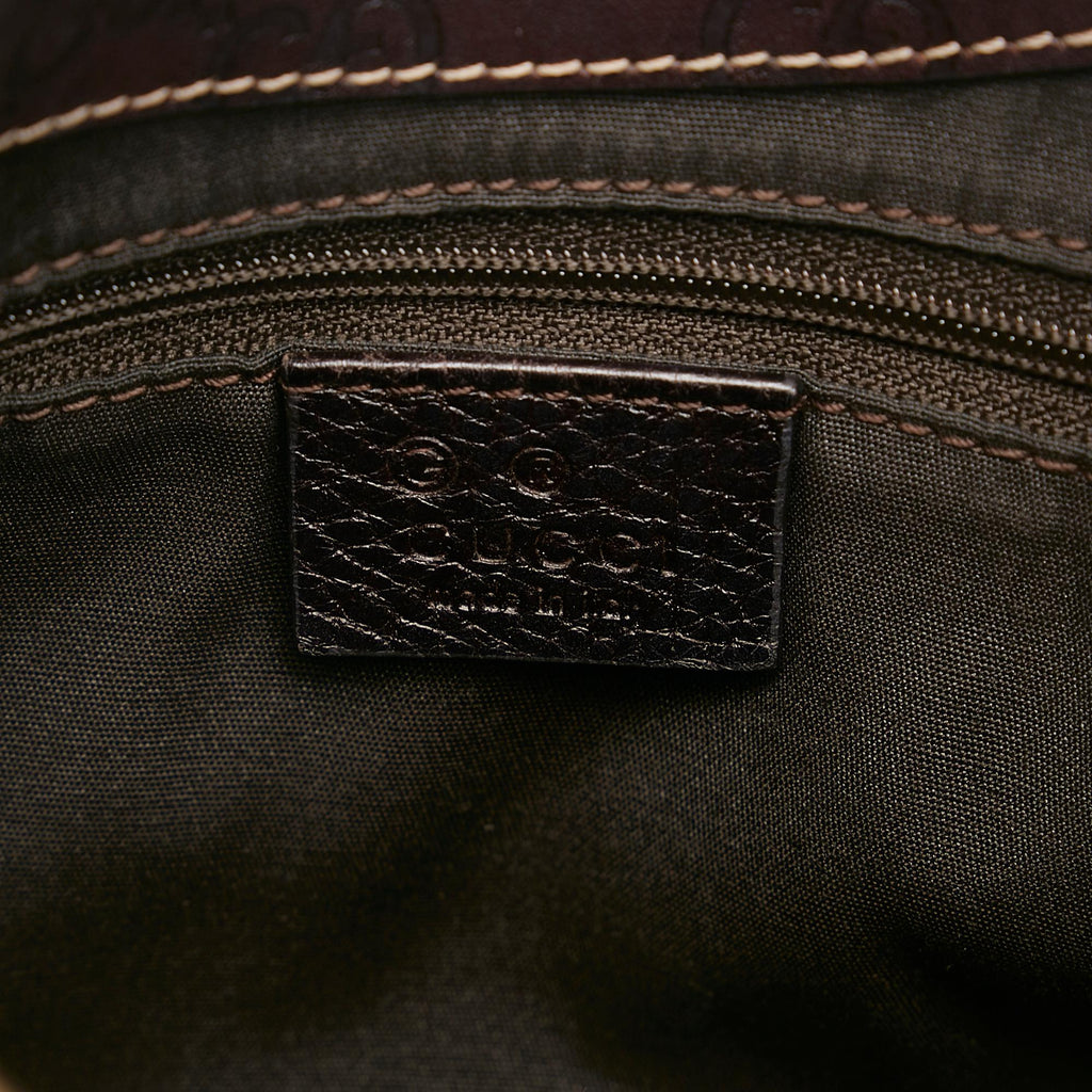 Gucci Guccissima-Trimmed Canvas Colbert Wooden Handle Shoulder Bag (SHG-34854)