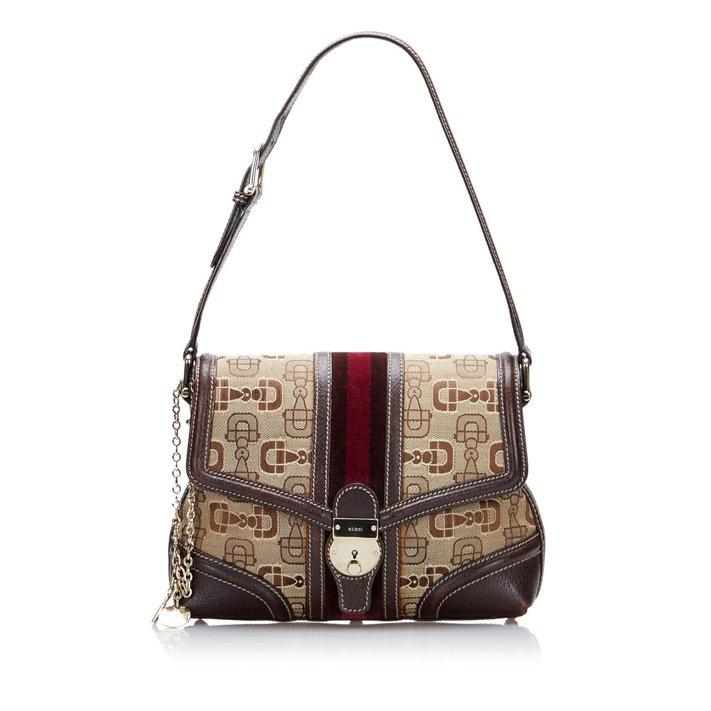 Gucci Horsebit Canvas Web Treasure Shoulder Bag (SHG-DaSmAf)