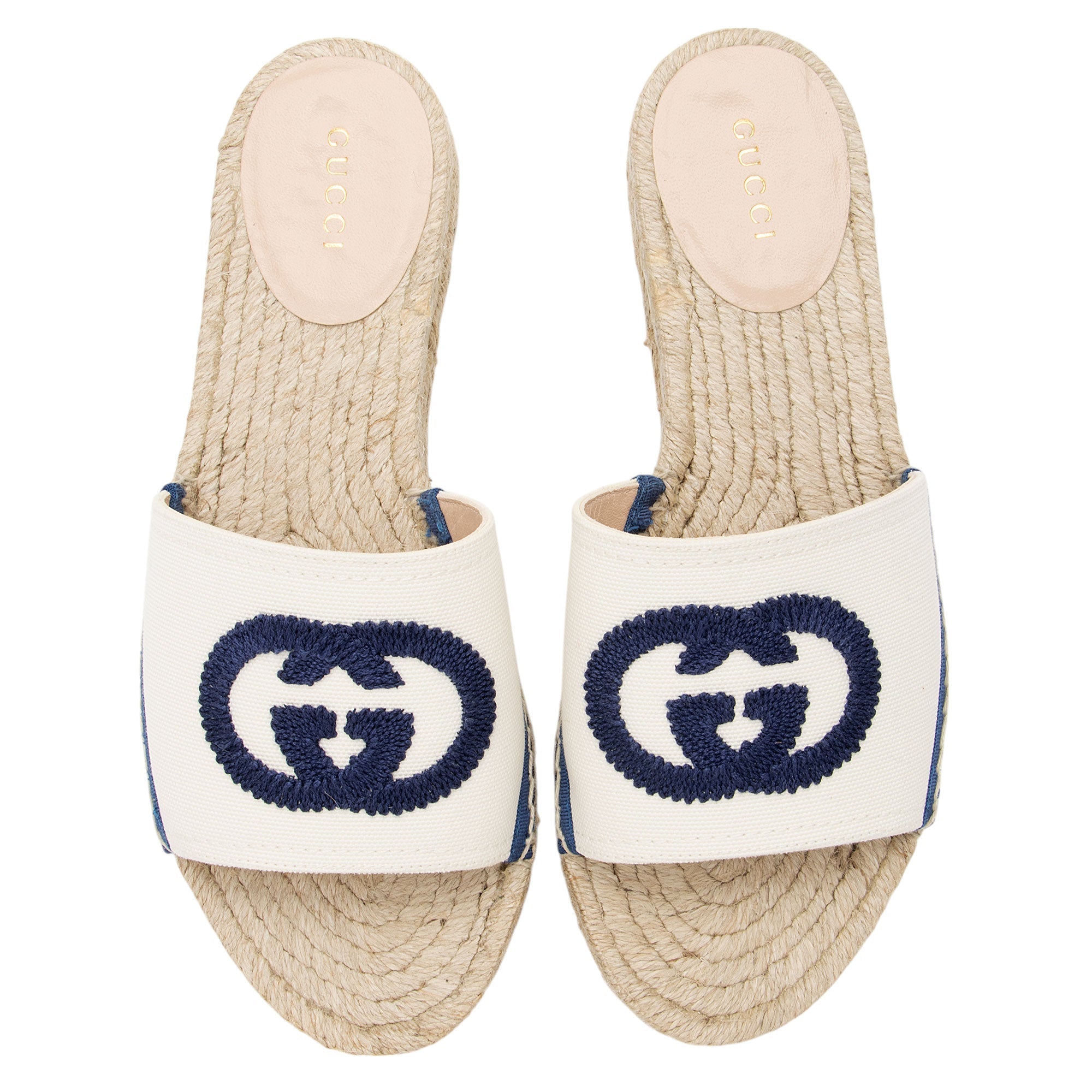 Gucci Canvas Embroidered Interlocking G Pilar Espadrille Slides - Size 6 / 36