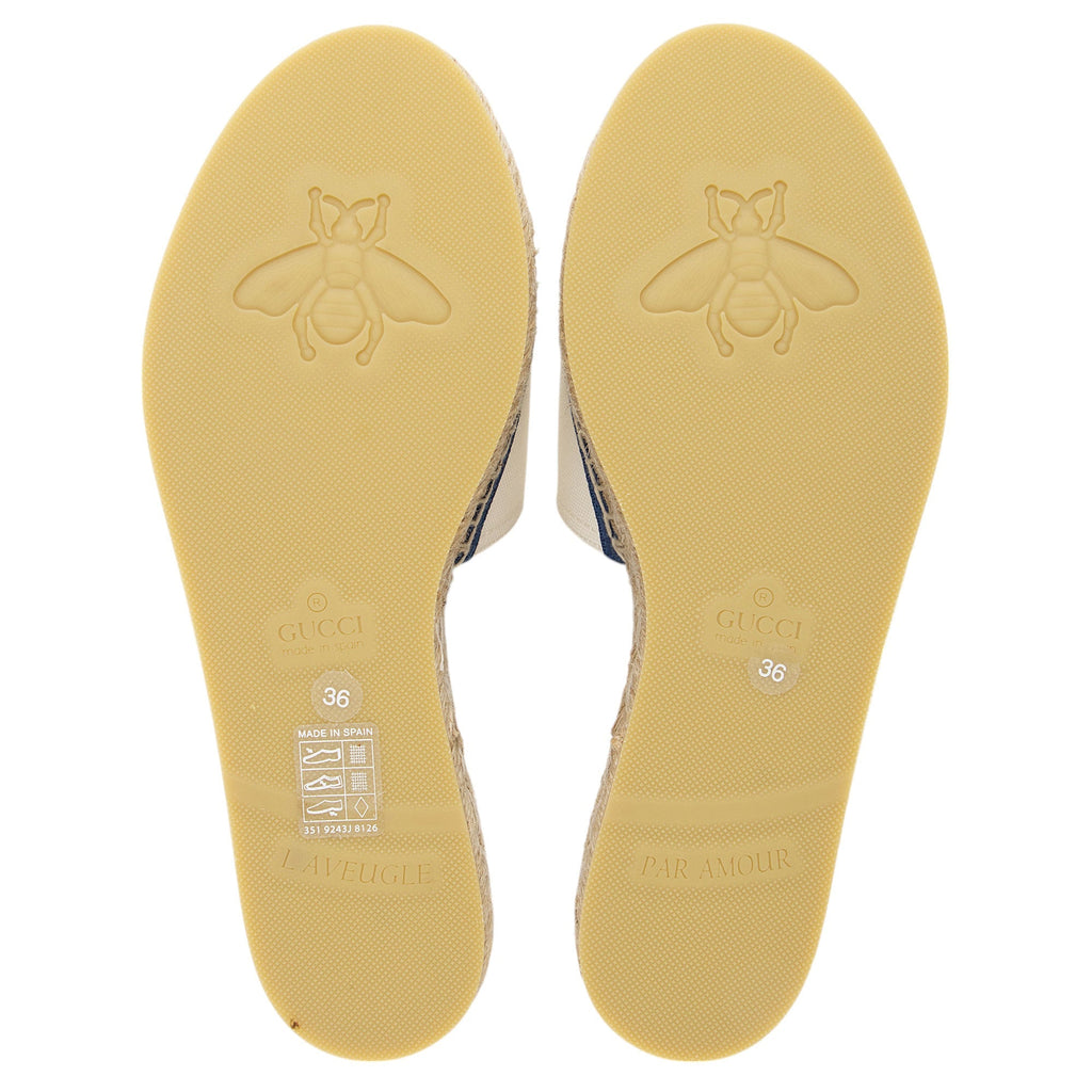 Gucci Canvas Embroidered Interlocking G Pilar Espadrille Slides - Size 6 / 36