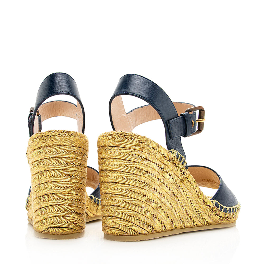 Gucci Interlocking Gucci Leather Espadrille Wedges - Size 6 / 36 (SHF-19886)